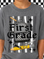DTF PRINT - Back to School First Grade Checkerboard Backpack School Tools