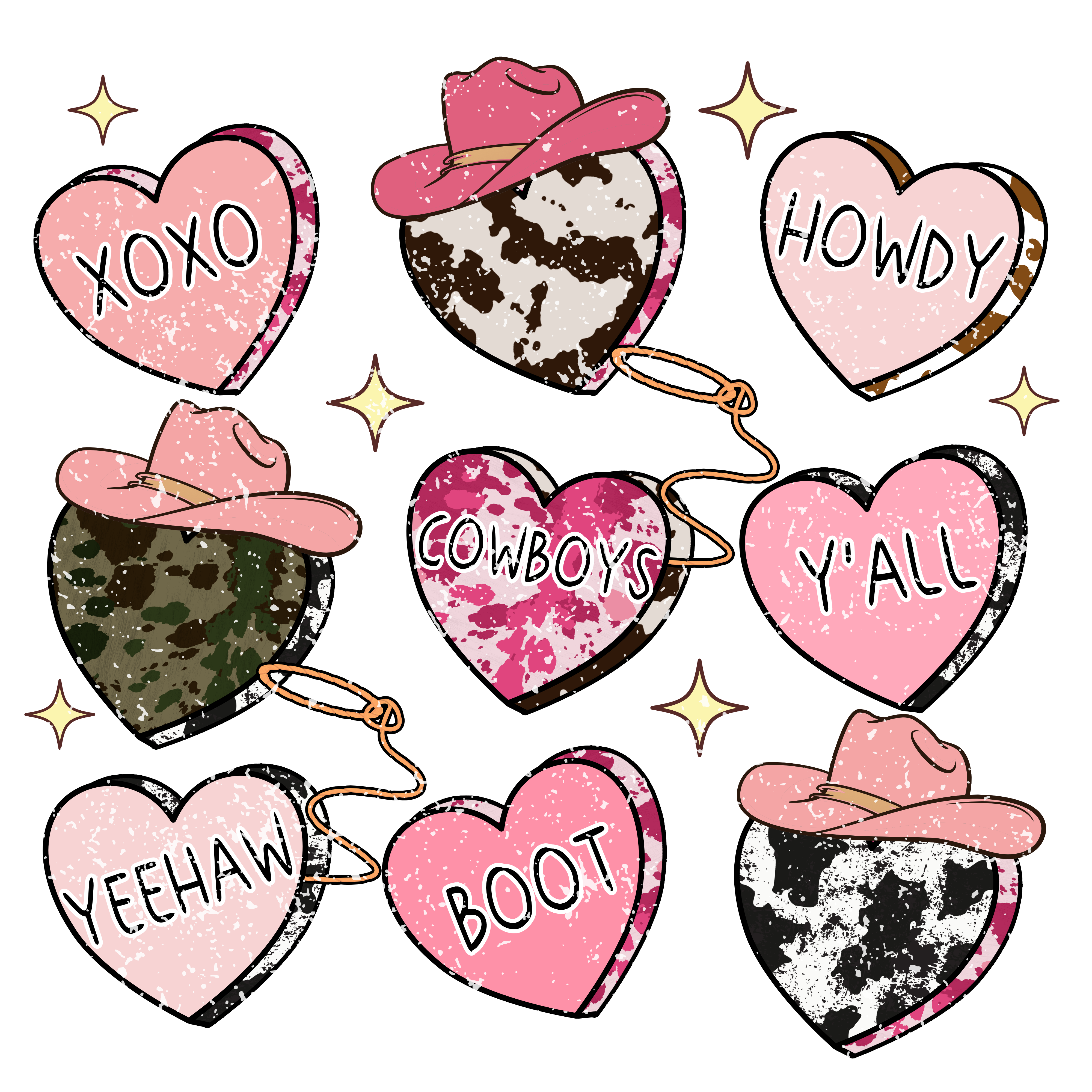 DTF Print-Valentines Western Hearts