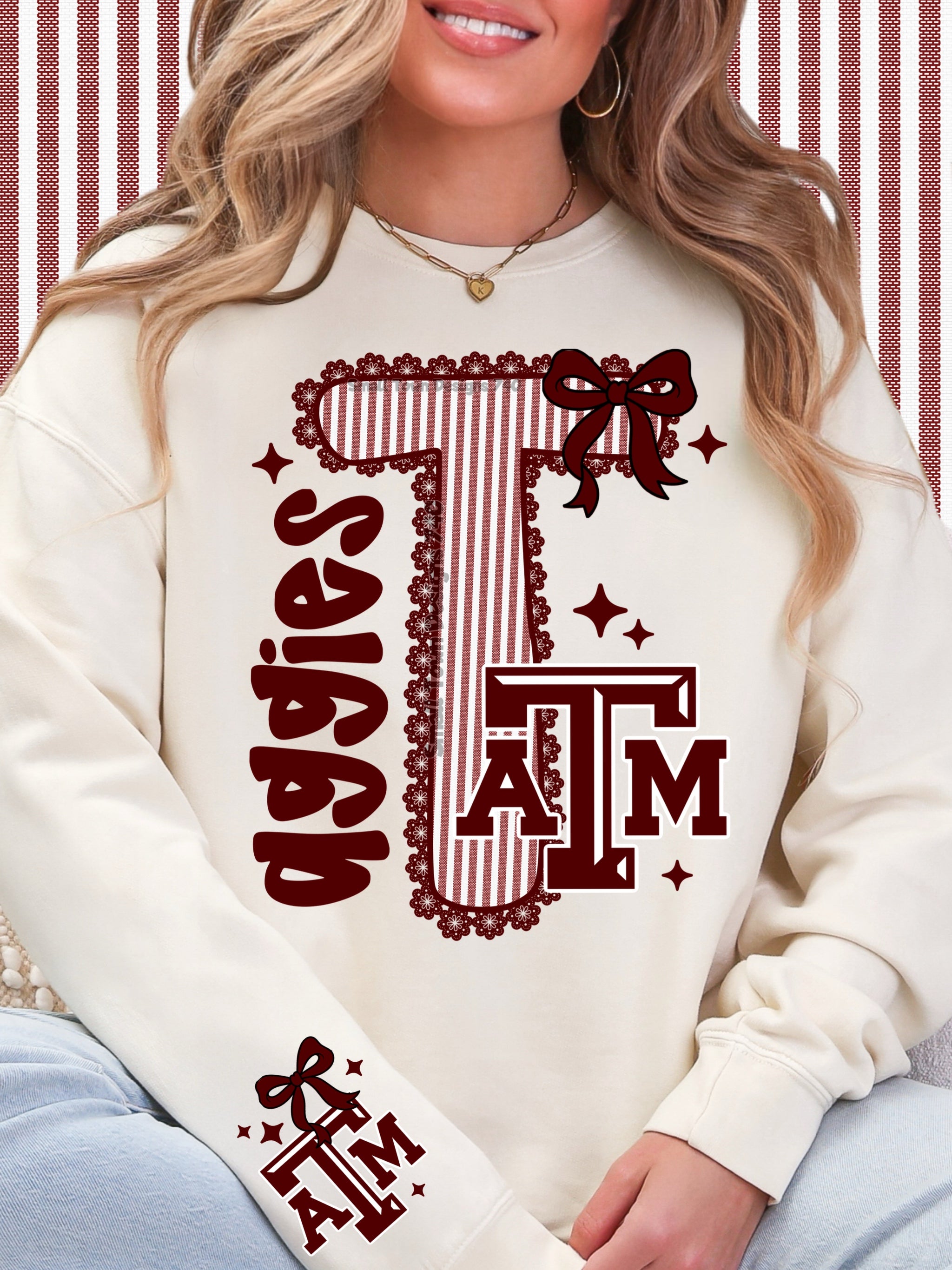 DTF Print TAMU Striped Lace