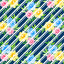Garden Floral On Navy With White Diagonal Stripes Pattern Vinyl 12" x 12" - The Vinyl Haus