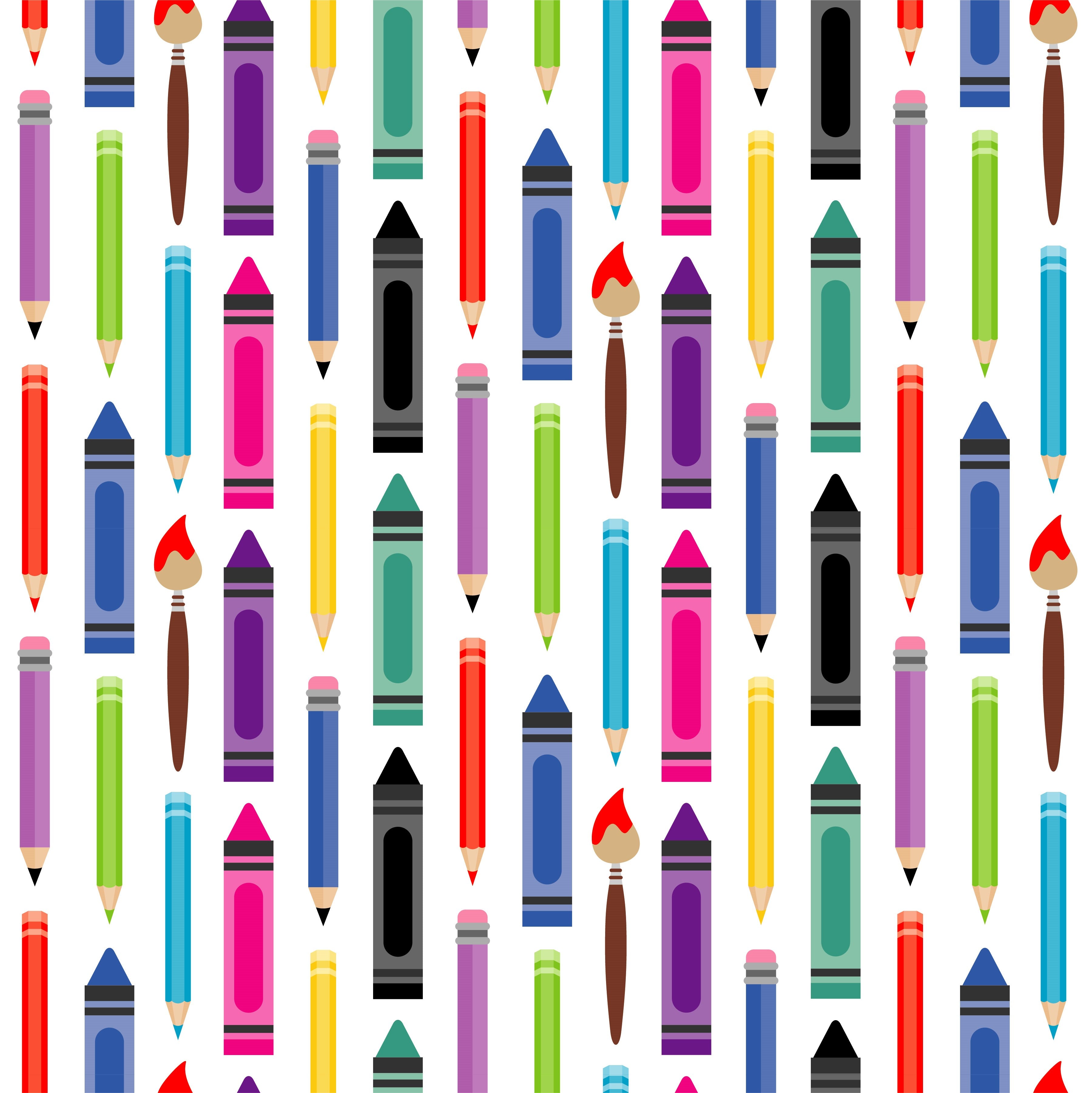 Colored Pencil and Paint Brushes Patterned Vinyl 12" x 12" - The Vinyl Haus