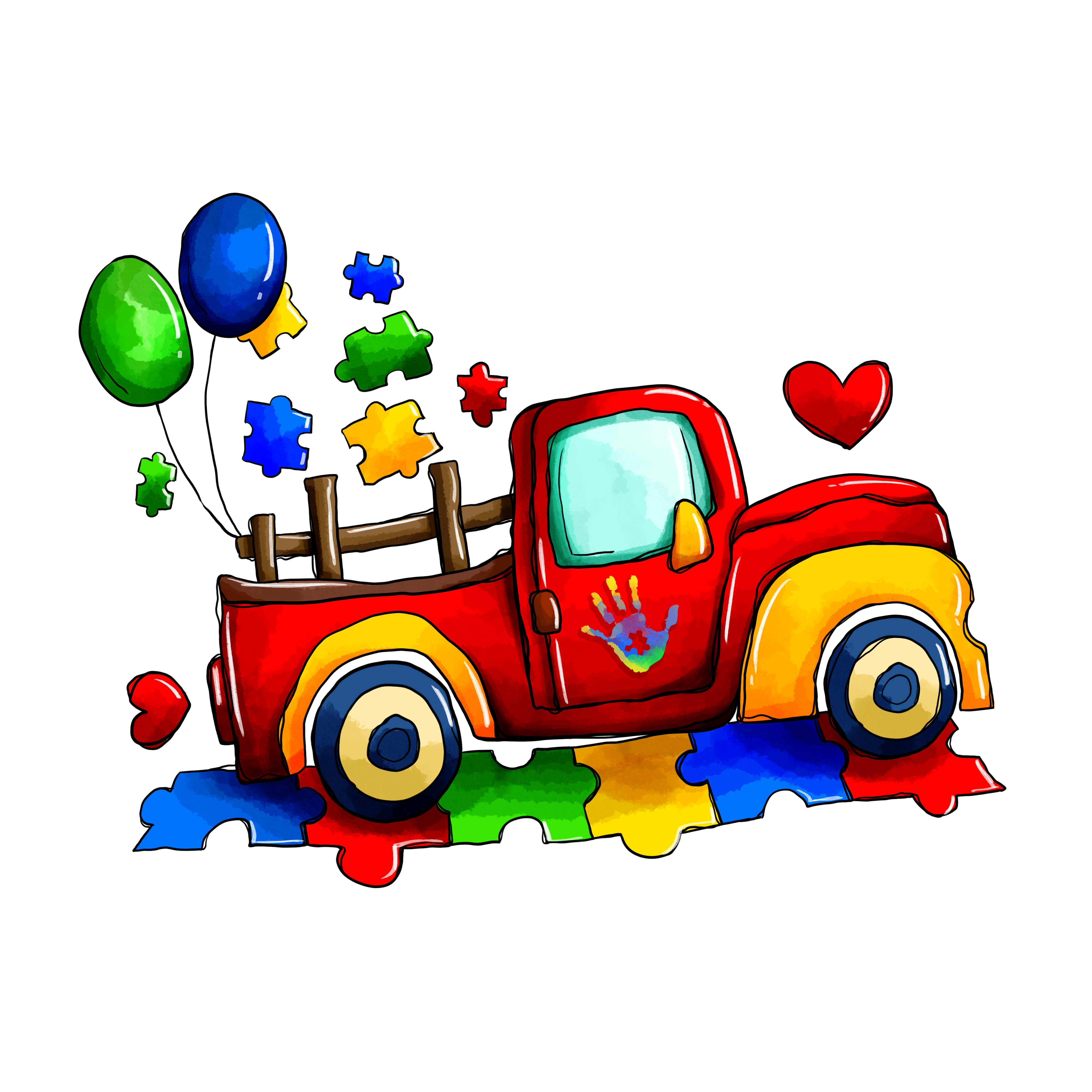 HTV Prints - Autism Awarenss Colorful Truck - The Vinyl Haus