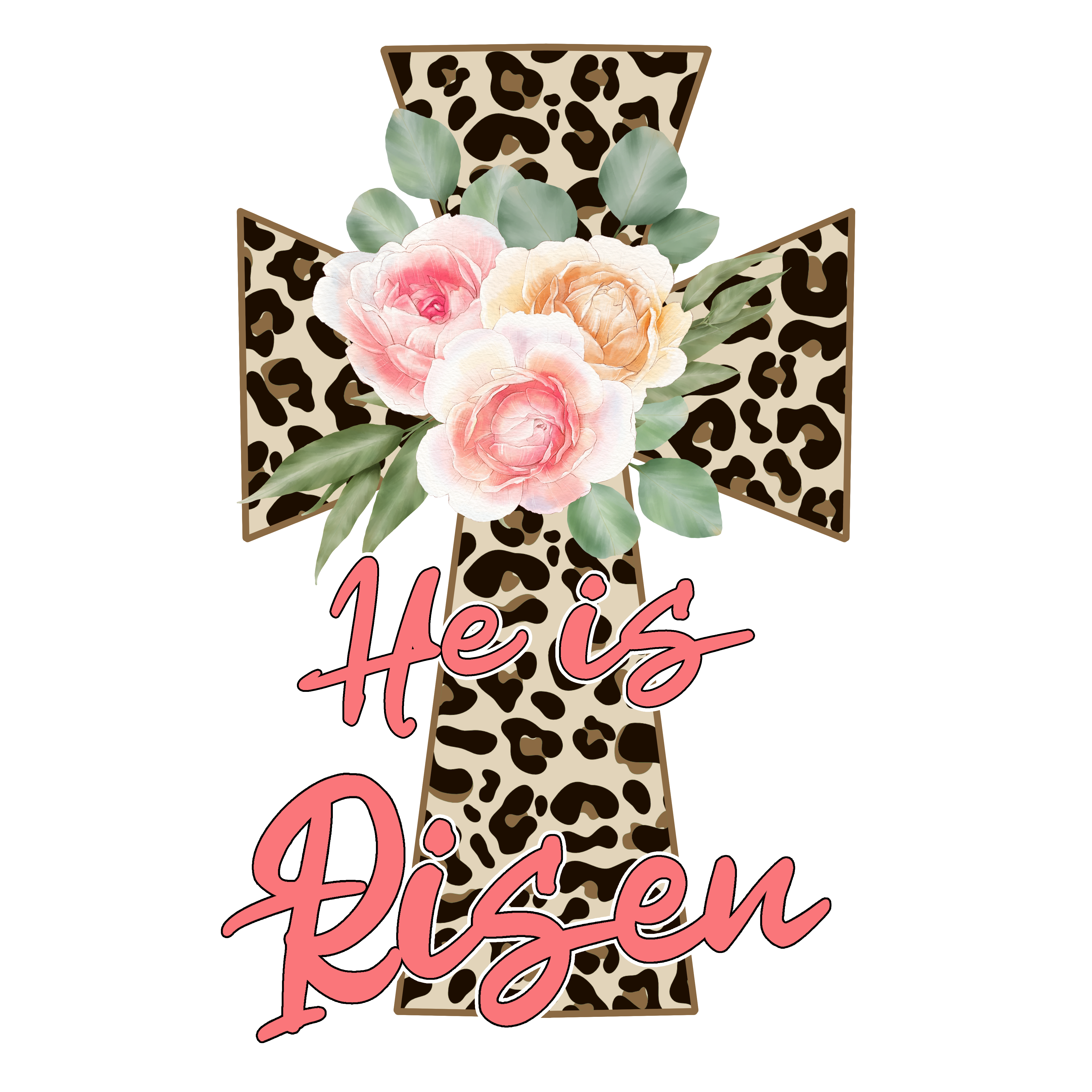 HTV Prints - He Is Risen Leopard Cross - The Vinyl Haus