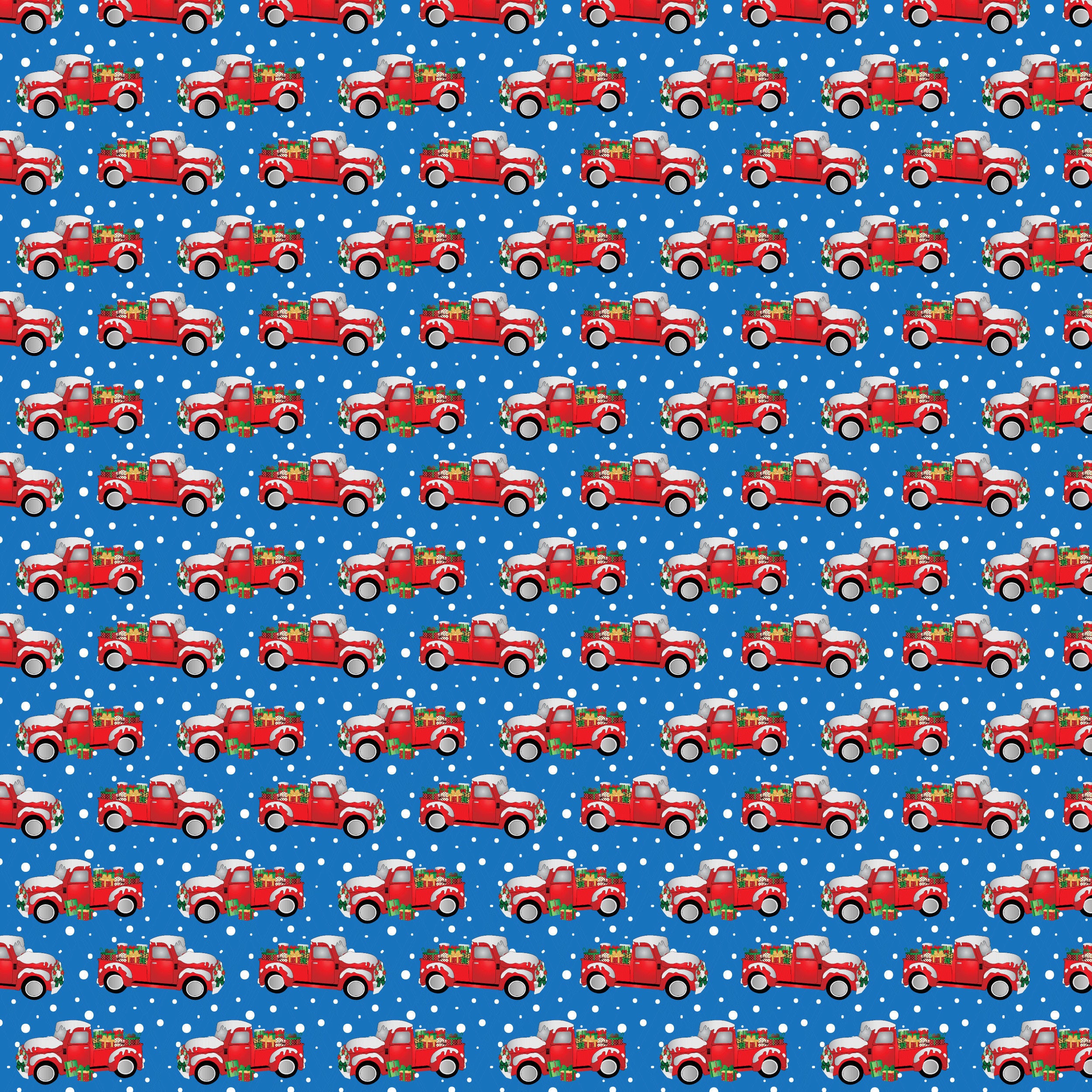 Red Truck Christmas Presents Blue Background Pattern Vinyl 12" x 9" - The Vinyl Haus