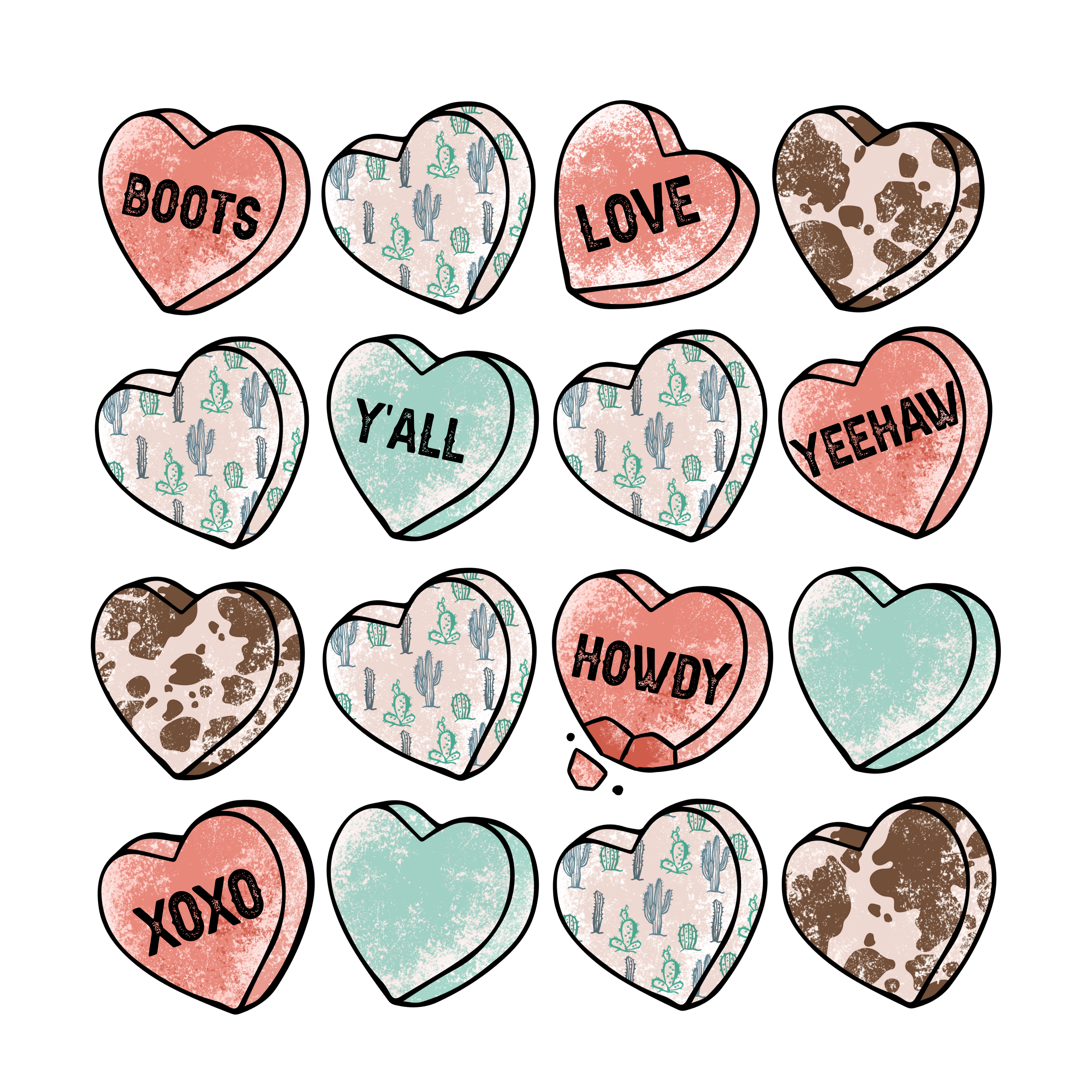 HTV Prints - Western Valentine Hearts - The Vinyl Haus