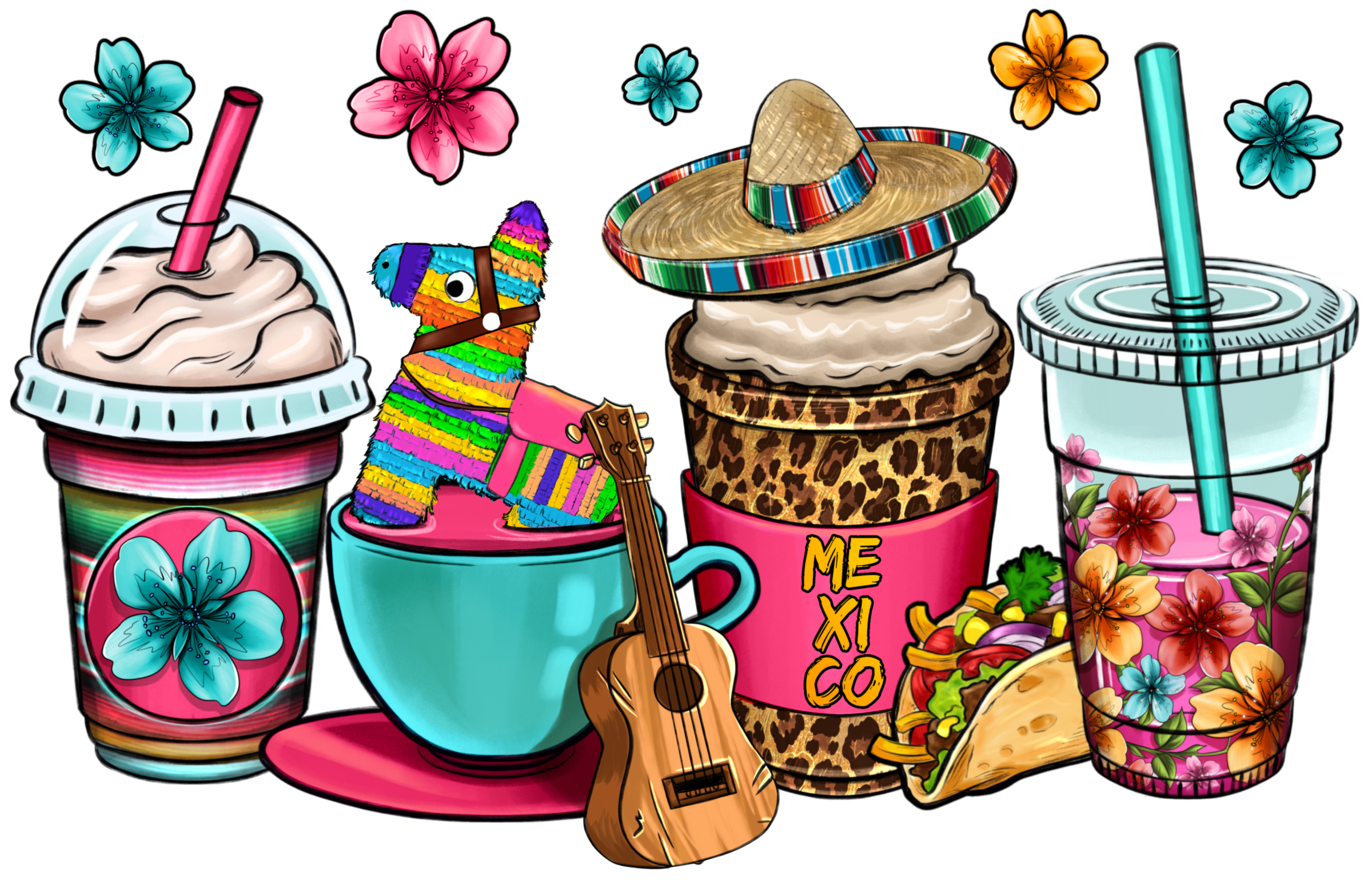 HTV Prints -Fiesta Coffee Cups - The Vinyl Haus