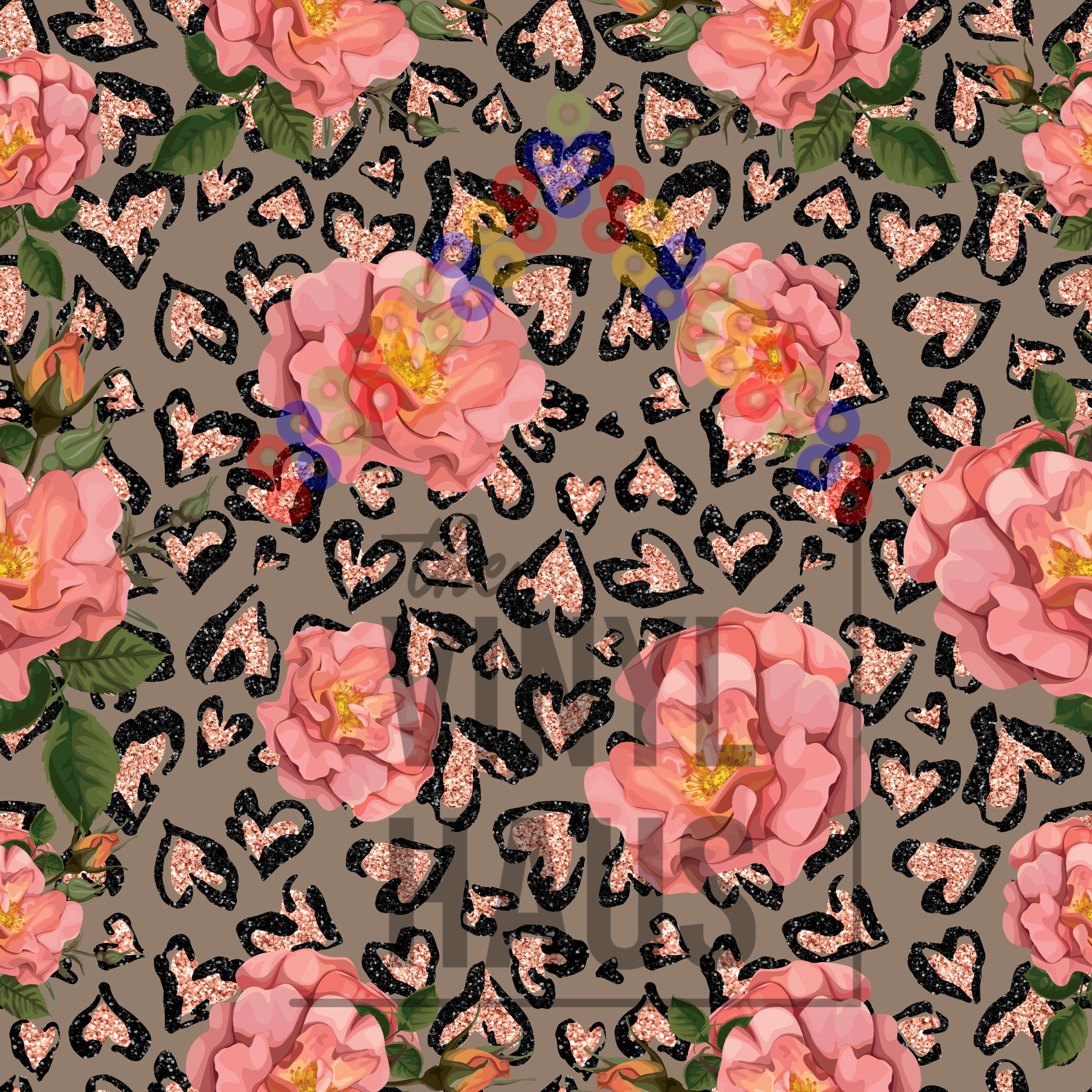 Pink flowers, heart Cheetah Pattern Vinyl 12" x 12" - The Vinyl Haus