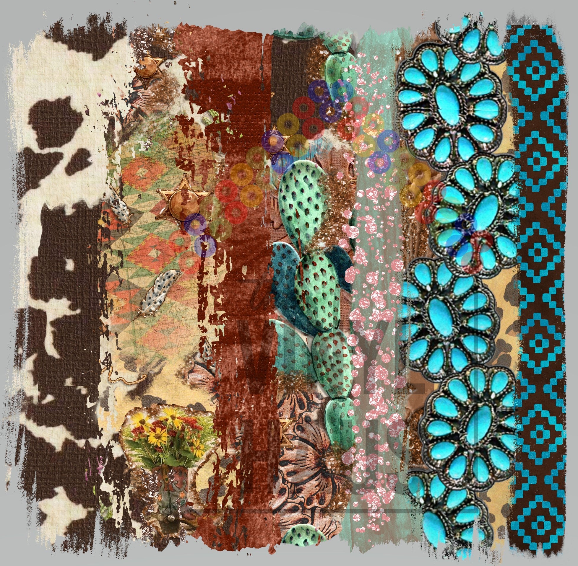 Western Turquoise Brushstrokes Pattern Vinyl 12" x 11.5" - The Vinyl Haus