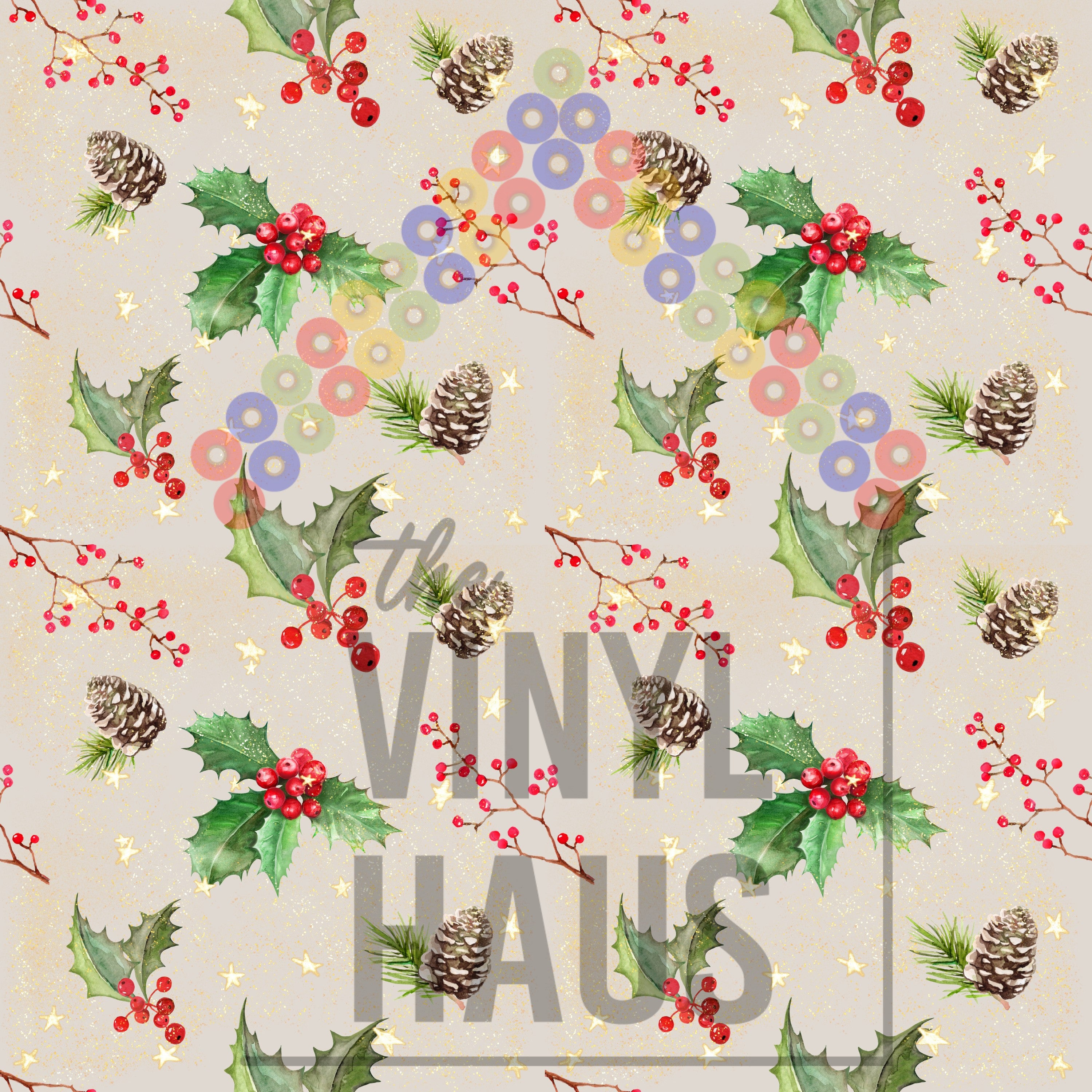 Holly, Pinecone Christmas Pattern Vinyl 12" x 12" - The Vinyl Haus