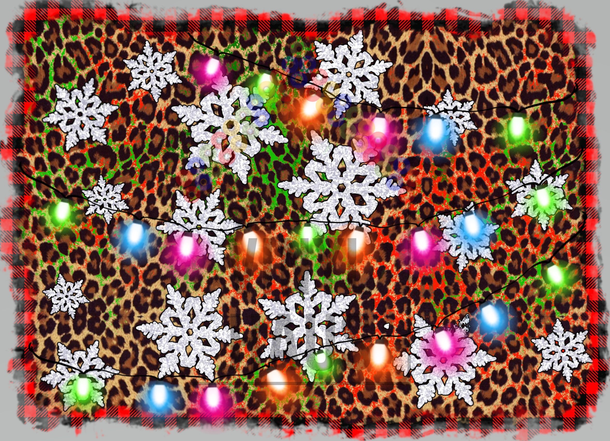 Christmas Buffalo Plaid, Lights, and Snowflakes Pattern Vinyl 12" x 8" - The Vinyl Haus