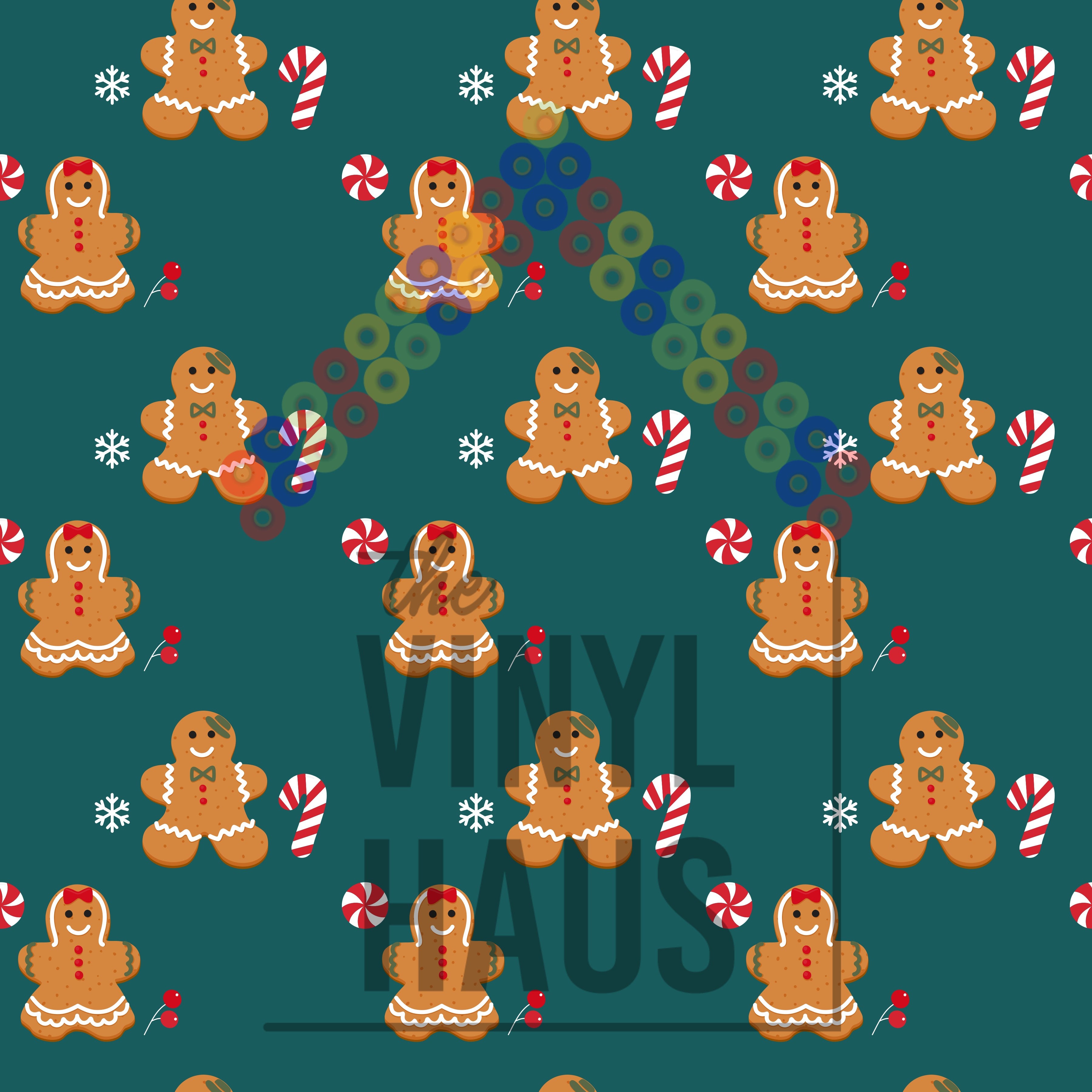 Gingerbread Cookies and Candy Cane Pattern Vinyl 12" x 12" - The Vinyl Haus