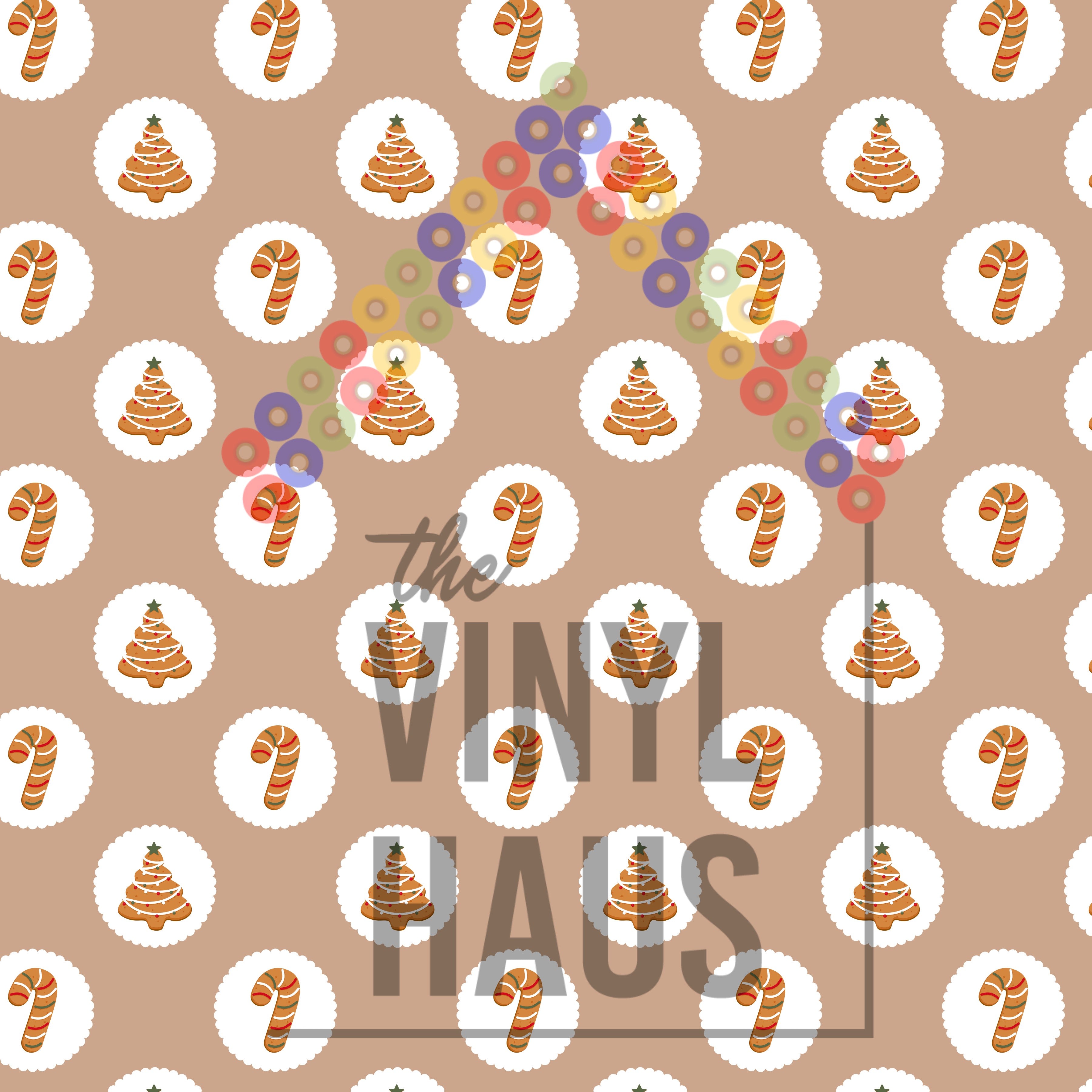 Gingerbread Cookies and Candy Cane Pattern Vinyl 12" x 12" - The Vinyl Haus