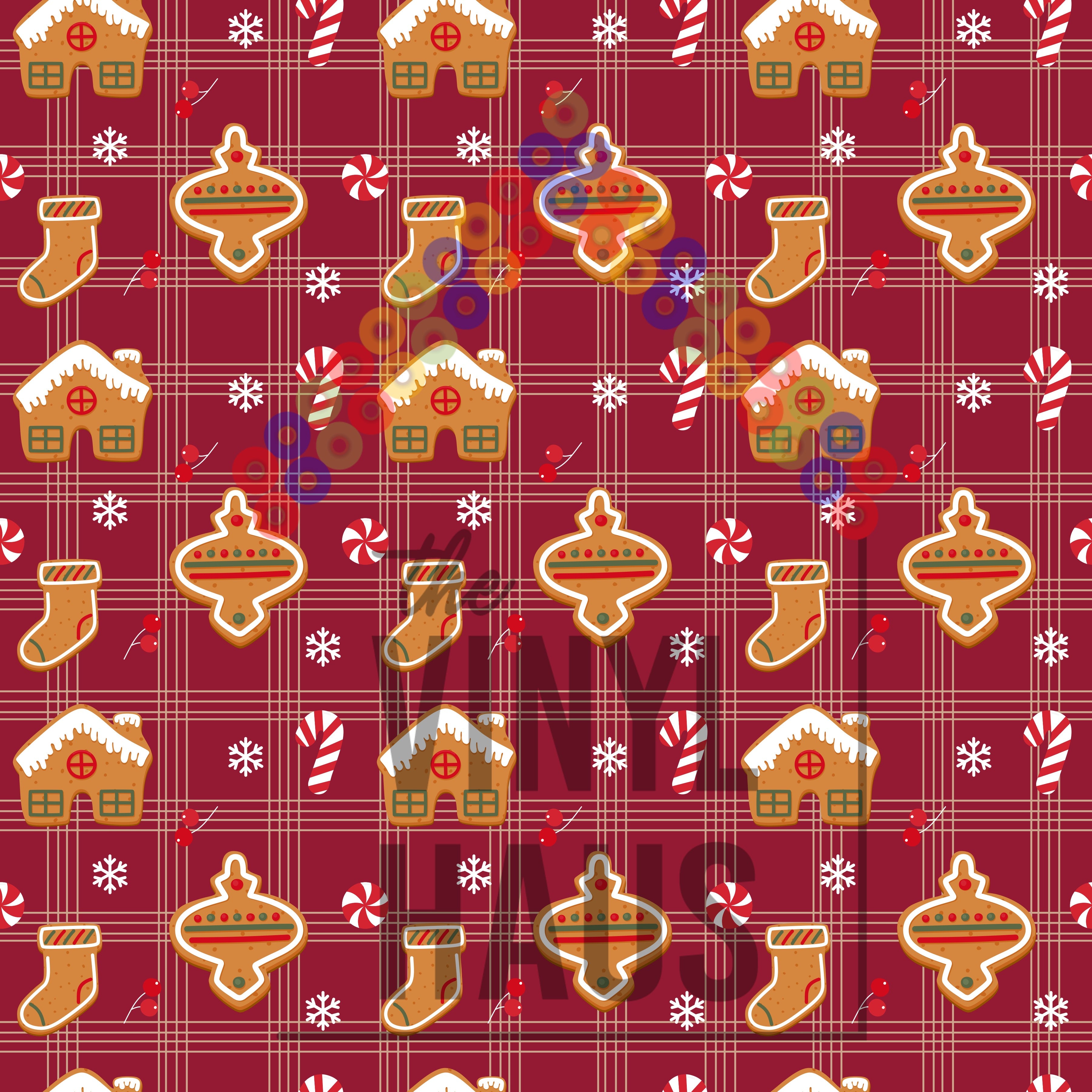Gingerbread Cookies, Plaid and Candy Cane Pattern Vinyl 12" x 12" - The Vinyl Haus