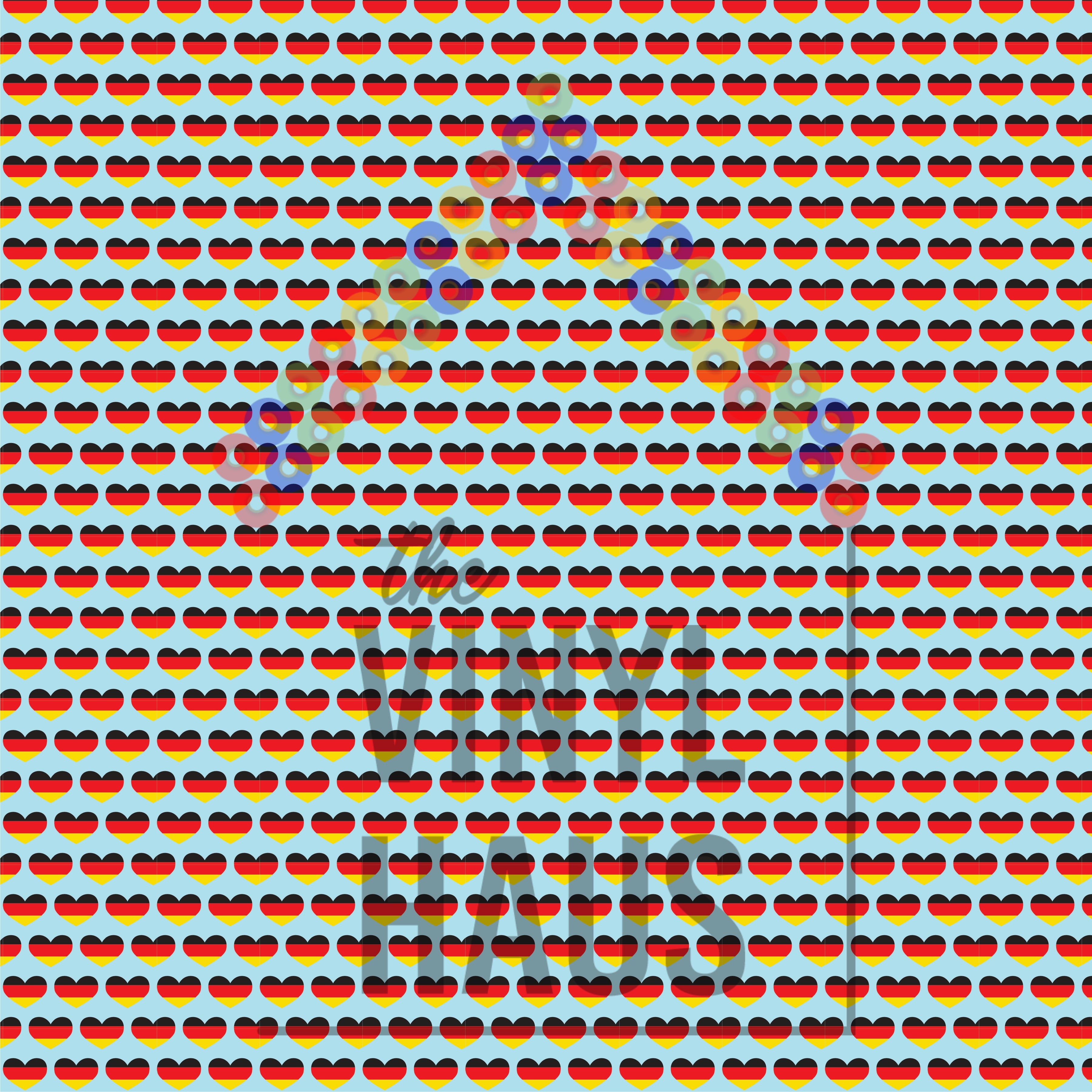 Oktoberfest/Wurstfest German Flag Hearts Pattern Vinyl 12" x 12" - The Vinyl Haus