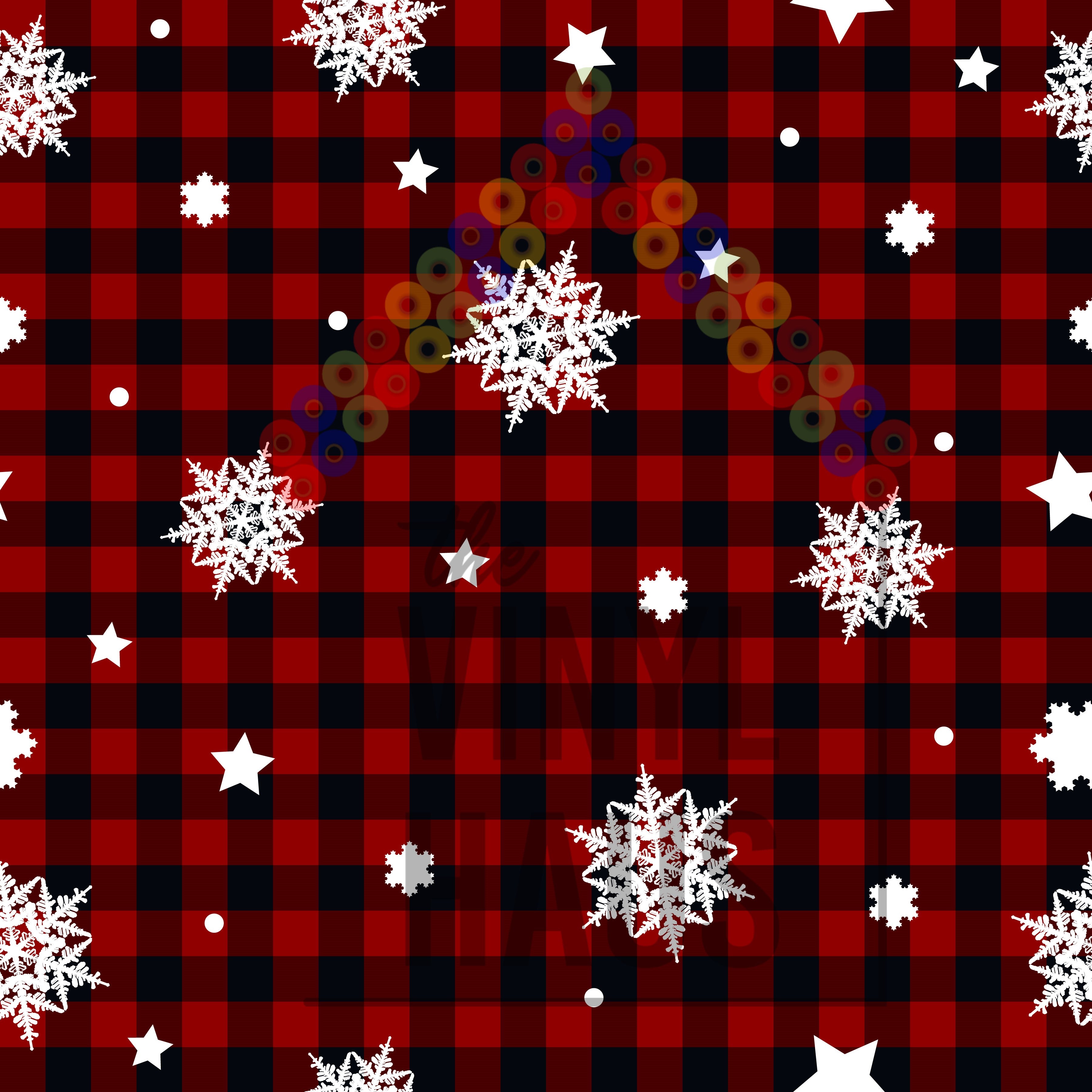 Red Buffalo Plaid with Snowflakes Pattern Vinyl 12" x 12" - The Vinyl Haus