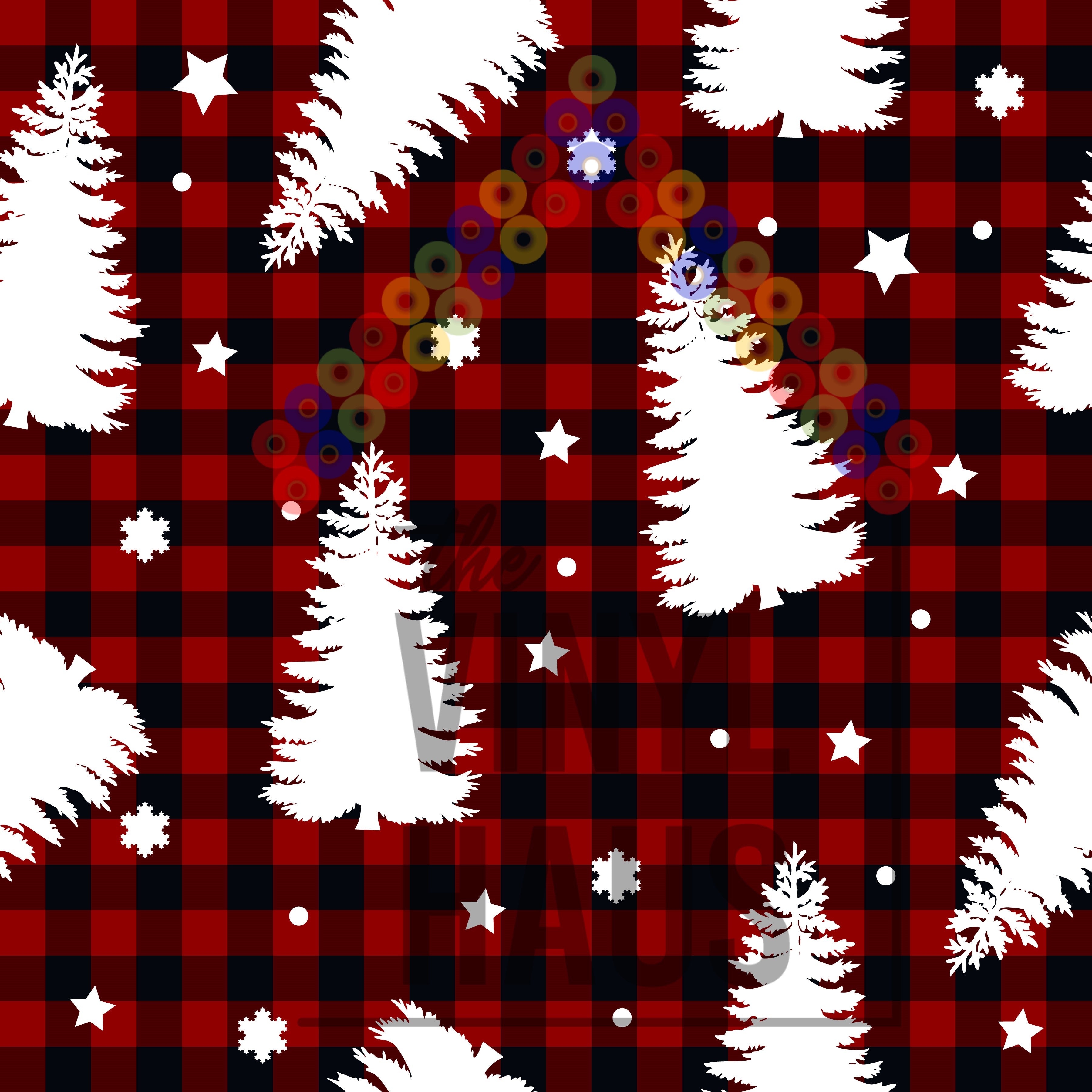 Red Buffalo Plaid with Christmas Trees Pattern Vinyl 12" x 9" - The Vinyl Haus