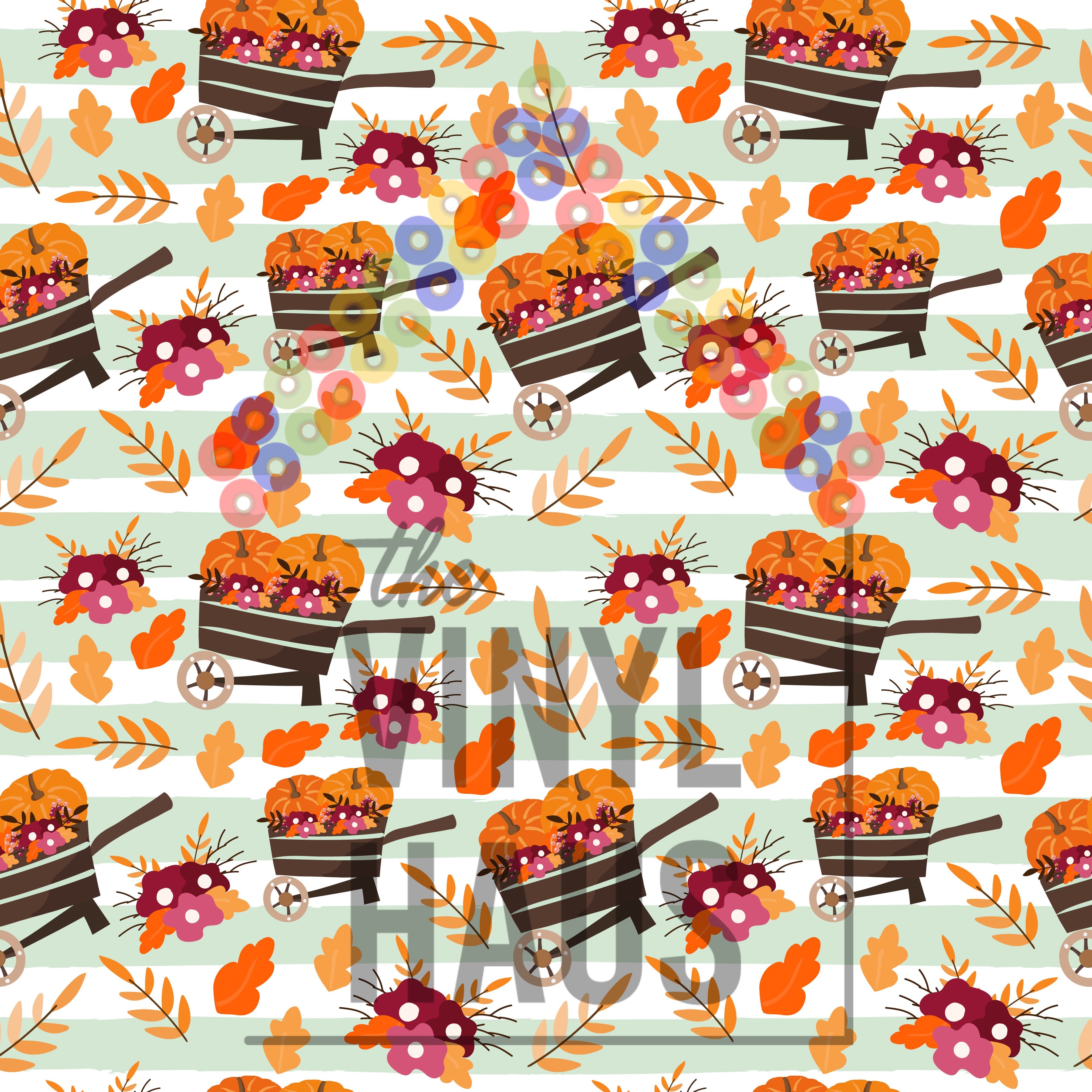 Fall Flowers, Pumpkins and Leaves Pattern Vinyl 12" x 12" - The Vinyl Haus
