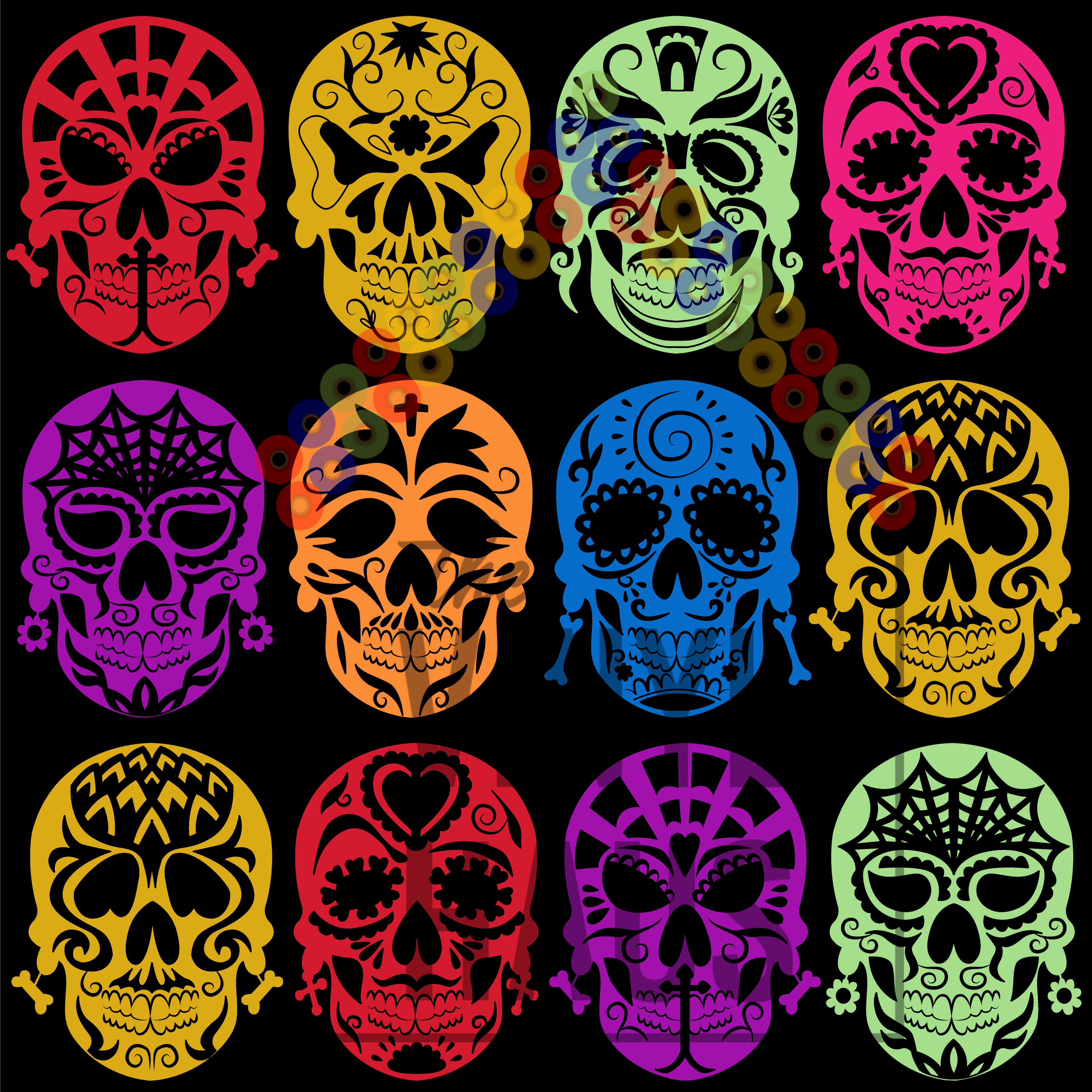 Day of the Dead Multicolored Skulls Pattern Vinyl 12" x 12" - The Vinyl Haus