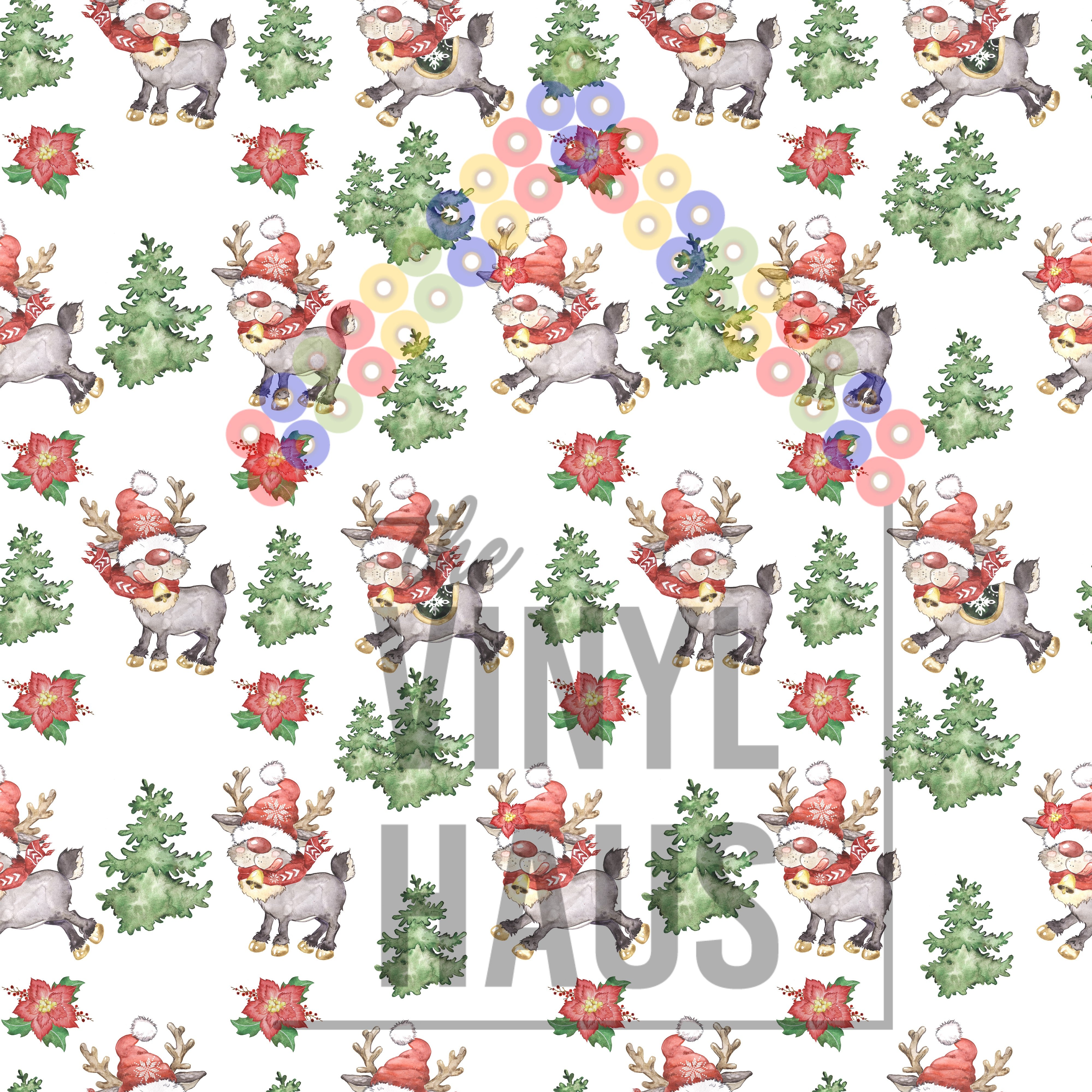 Christmas Reindeer with Trees Pattern Vinyl 12" x 12" - The Vinyl Haus