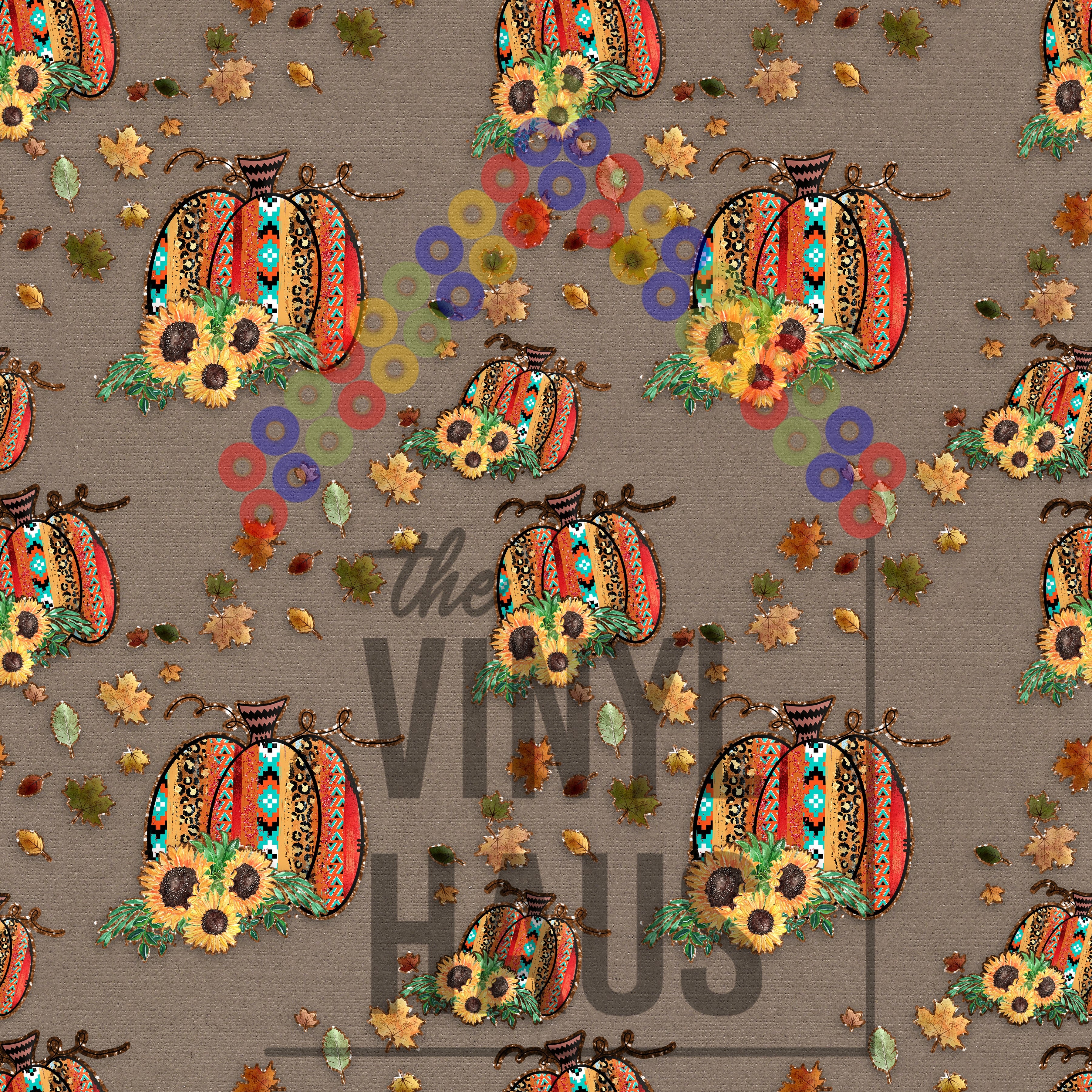 Serape Cheetah Pumpkins with Flowers Brown Background Pattern Vinyl 12" x 12" - The Vinyl Haus