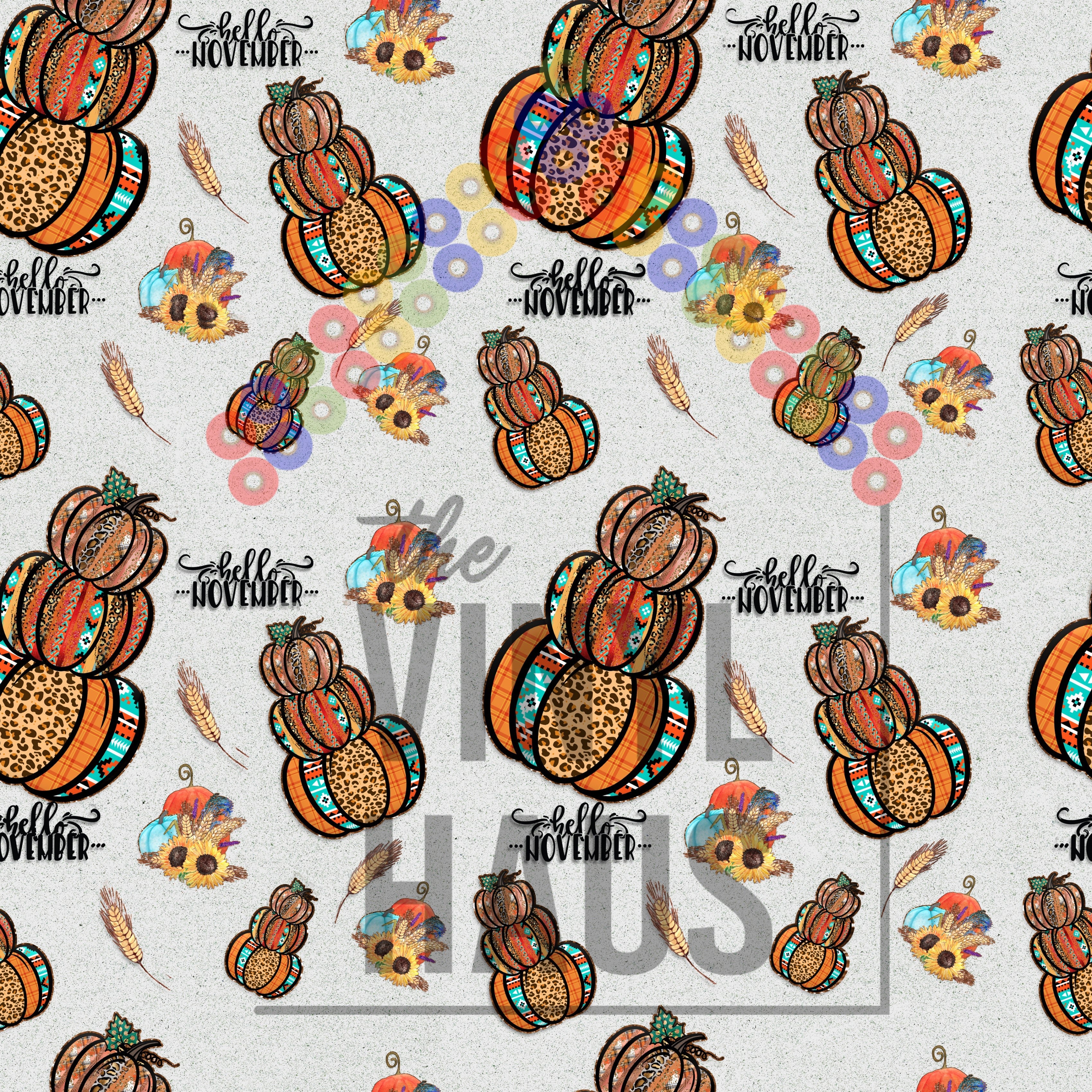 Serape Cheetah Pumpkin Stacks with Flowers Tan Background Pattern Vinyl 12" x 12" - The Vinyl Haus