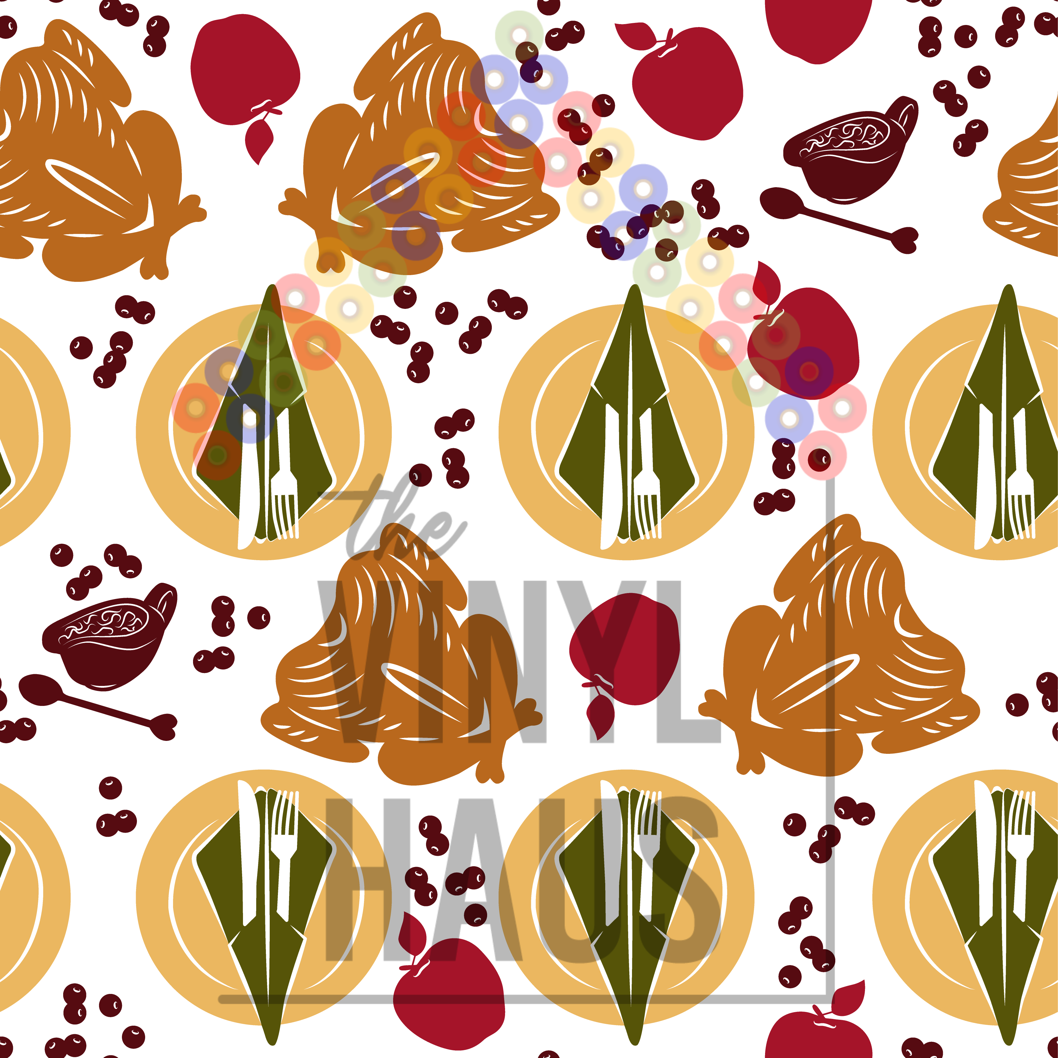 Thanksgiving Dinner Pattern Vinyl 12" x 12" - The Vinyl Haus