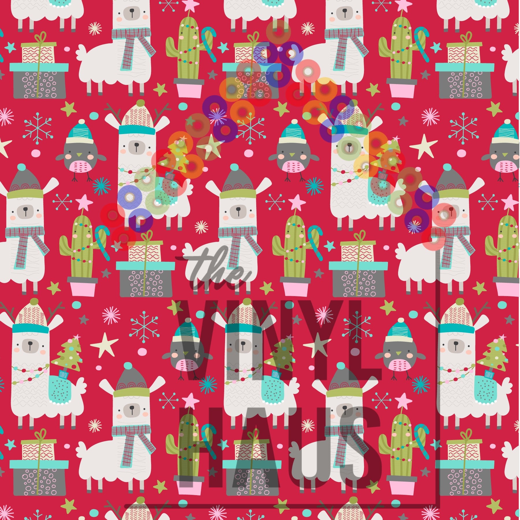 Christmas Llamas Penguins and Cactus Pattern Vinyl 12" x 12" - The Vinyl Haus