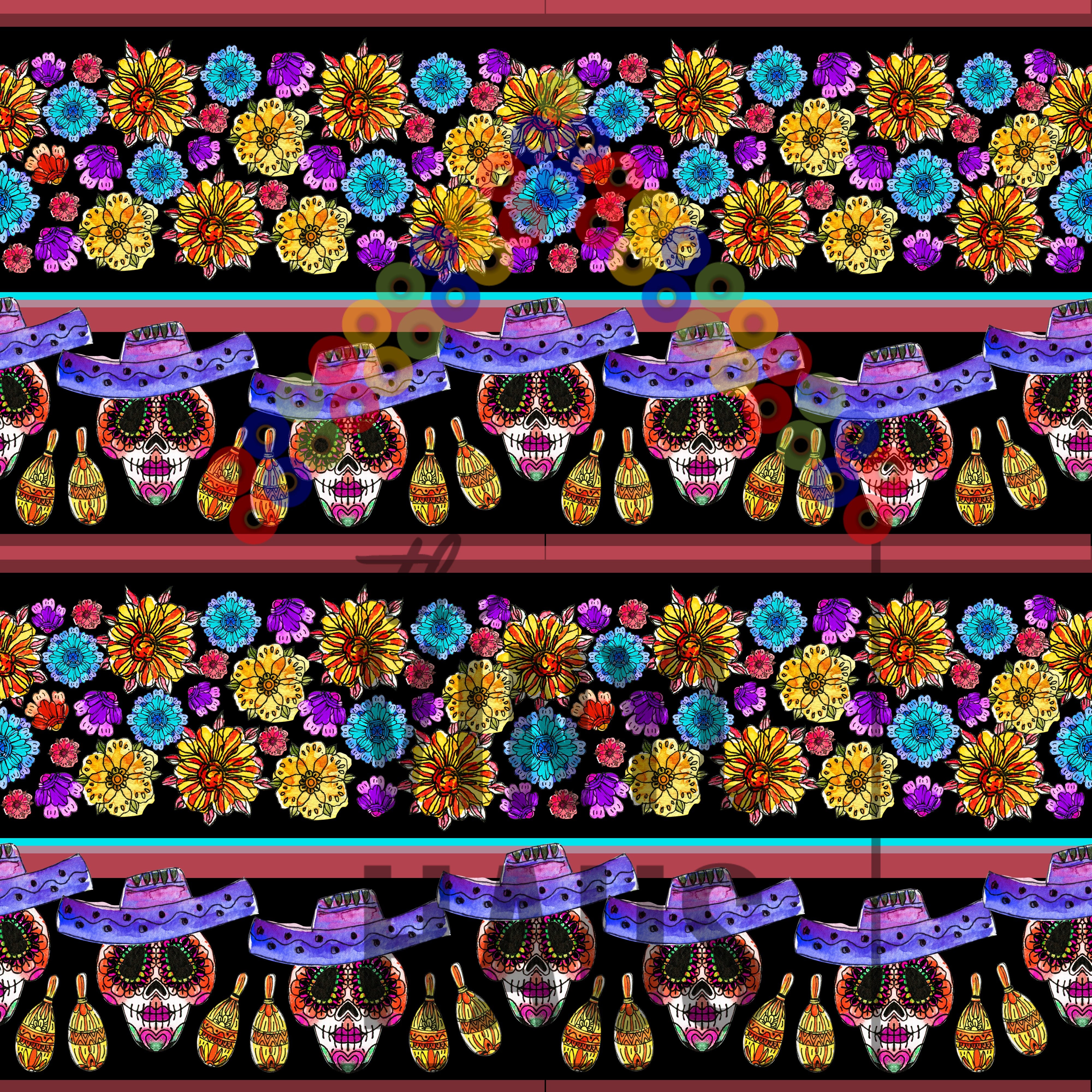 Sugar Skulls and Flowers Pattern Vinyl 12" x 12" - The Vinyl Haus