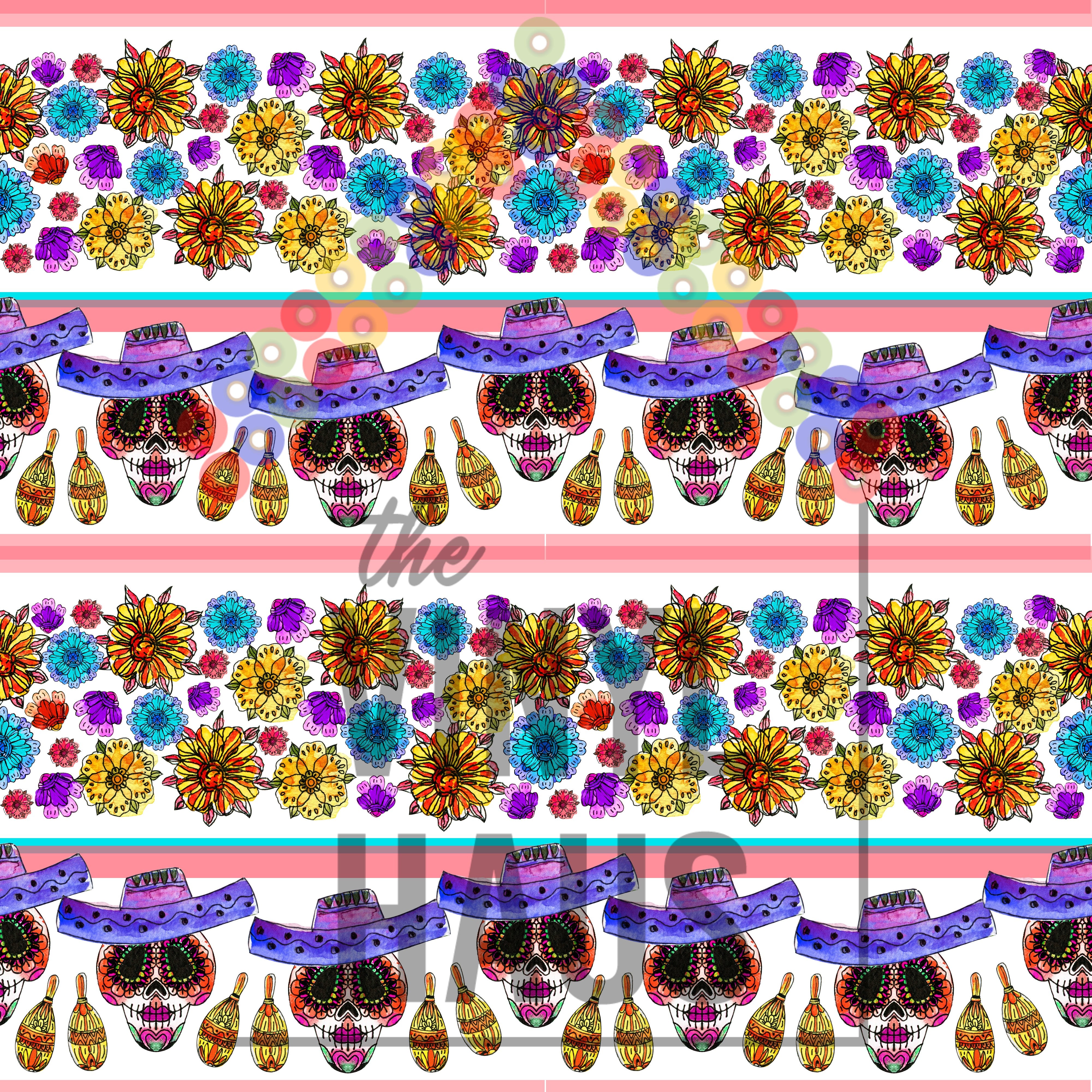 Sugar Skulls and Flowers Pattern Vinyl 12" x 12" - The Vinyl Haus