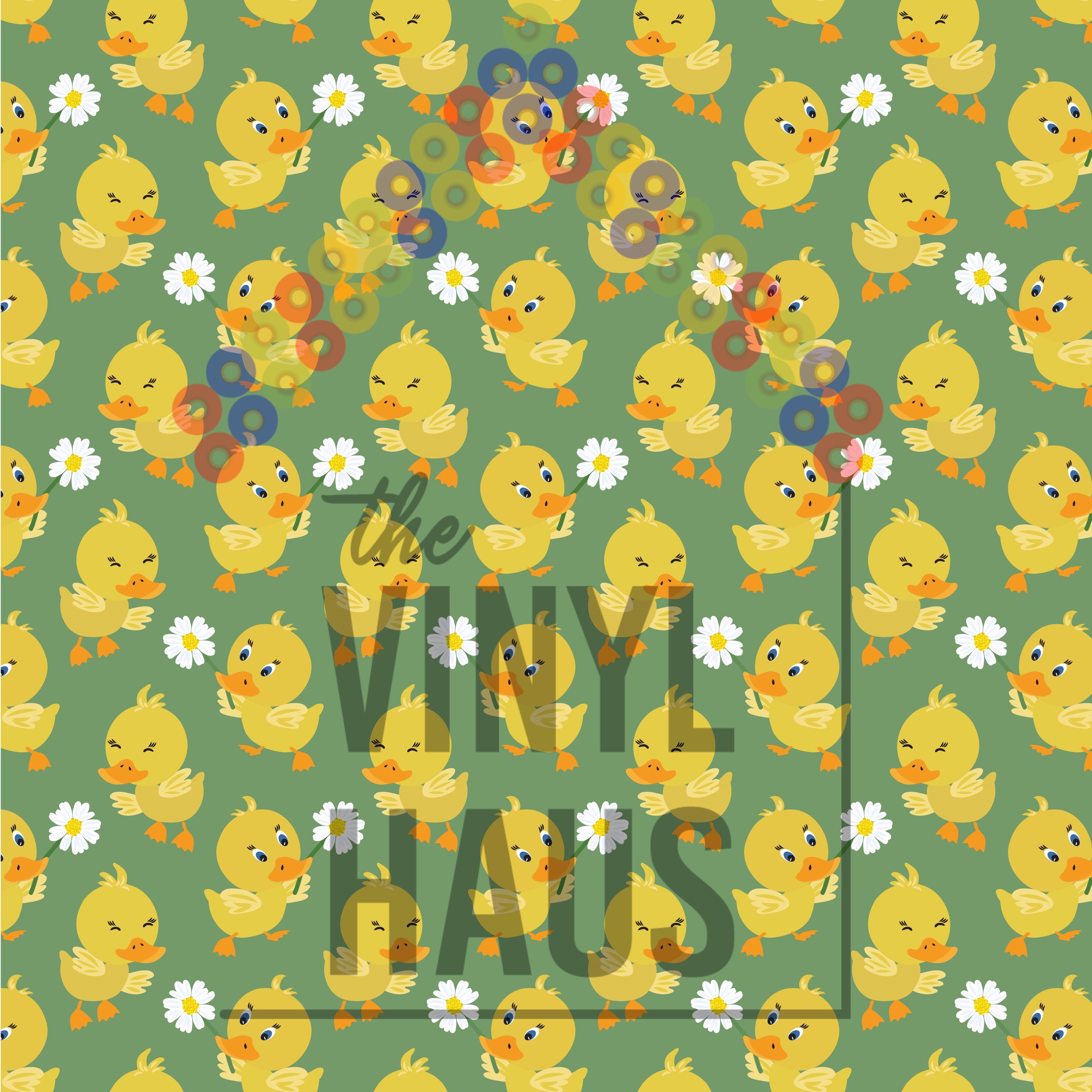 Ducks and Daisies Green Background Pattern Vinyl 12" x 12" - The Vinyl Haus