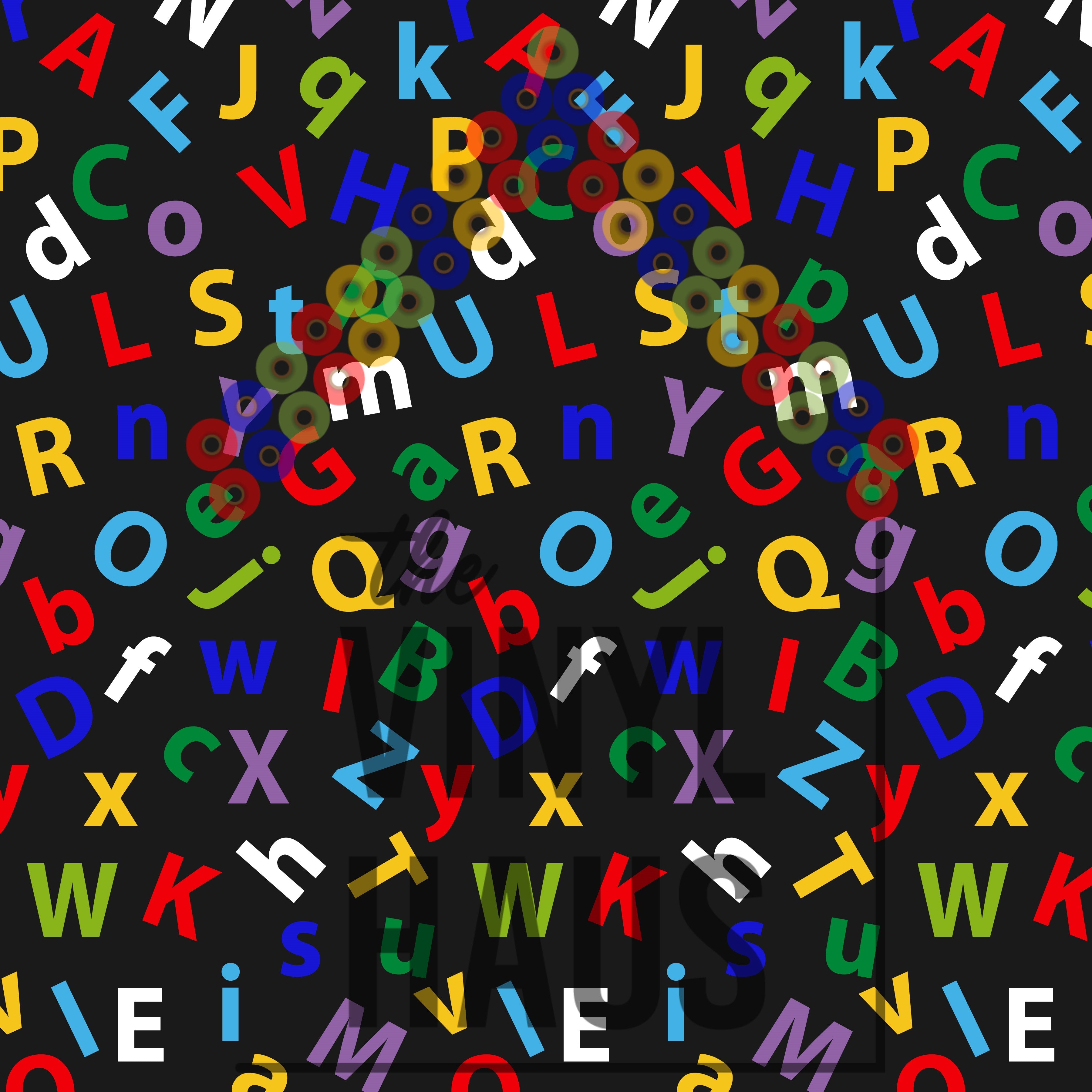 School Alphabet Black Background Pattern Vinyl 12" x 12" - The Vinyl Haus
