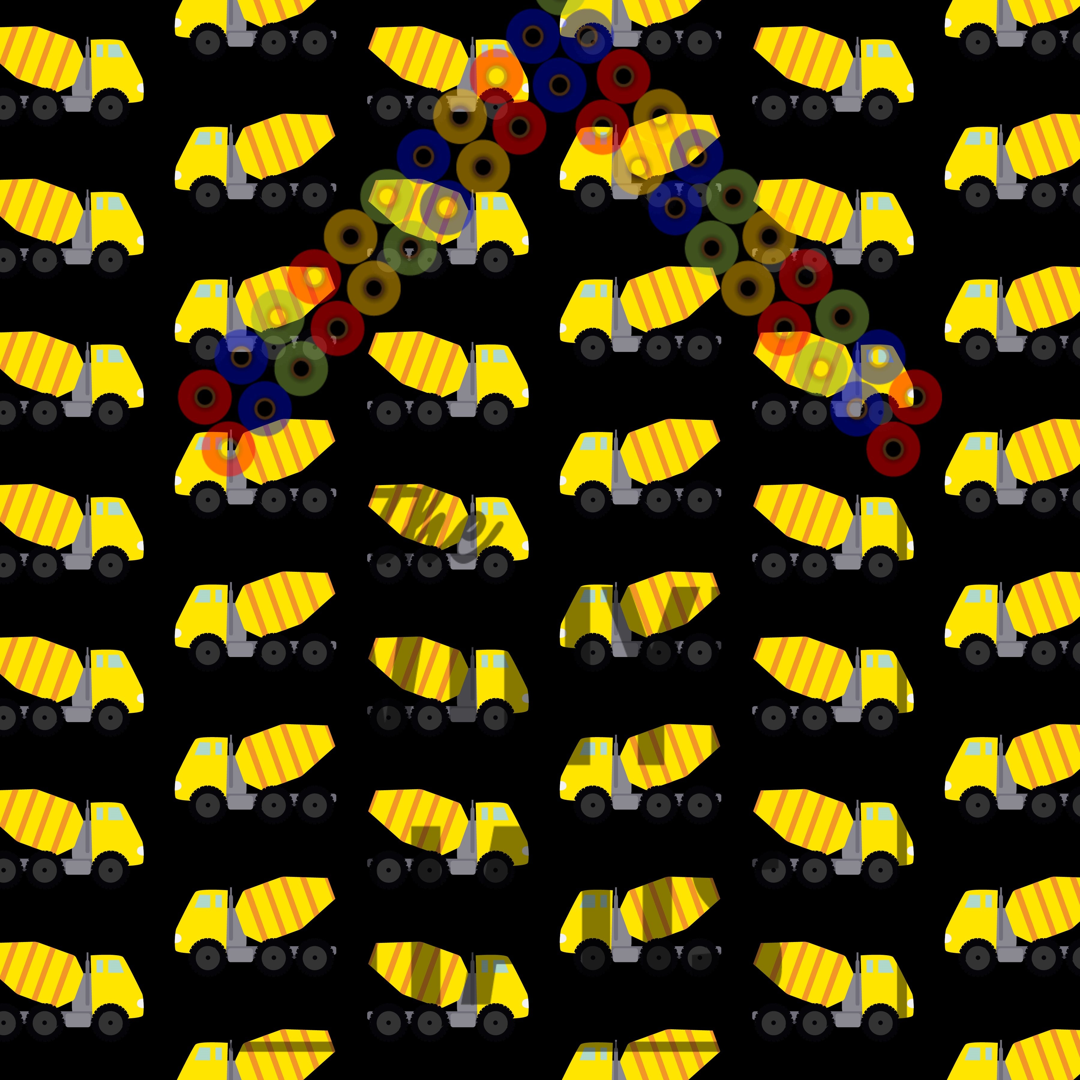 Construction Trucks Black Background Pattern Vinyl 12" x12" - The Vinyl Haus