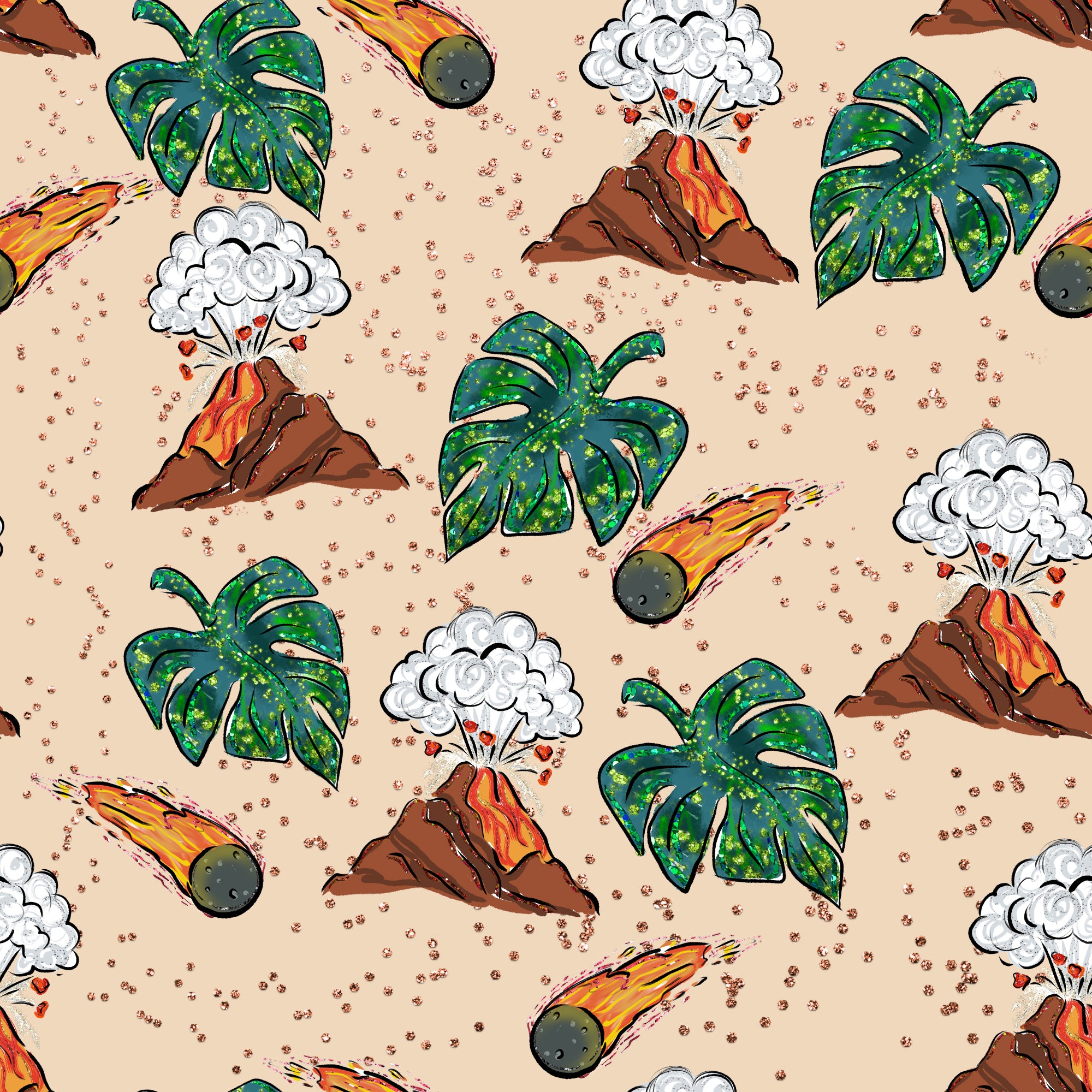 Dinosaur Meteors and Volcanoes Pattern Vinyl 12" x 12" - The Vinyl Haus