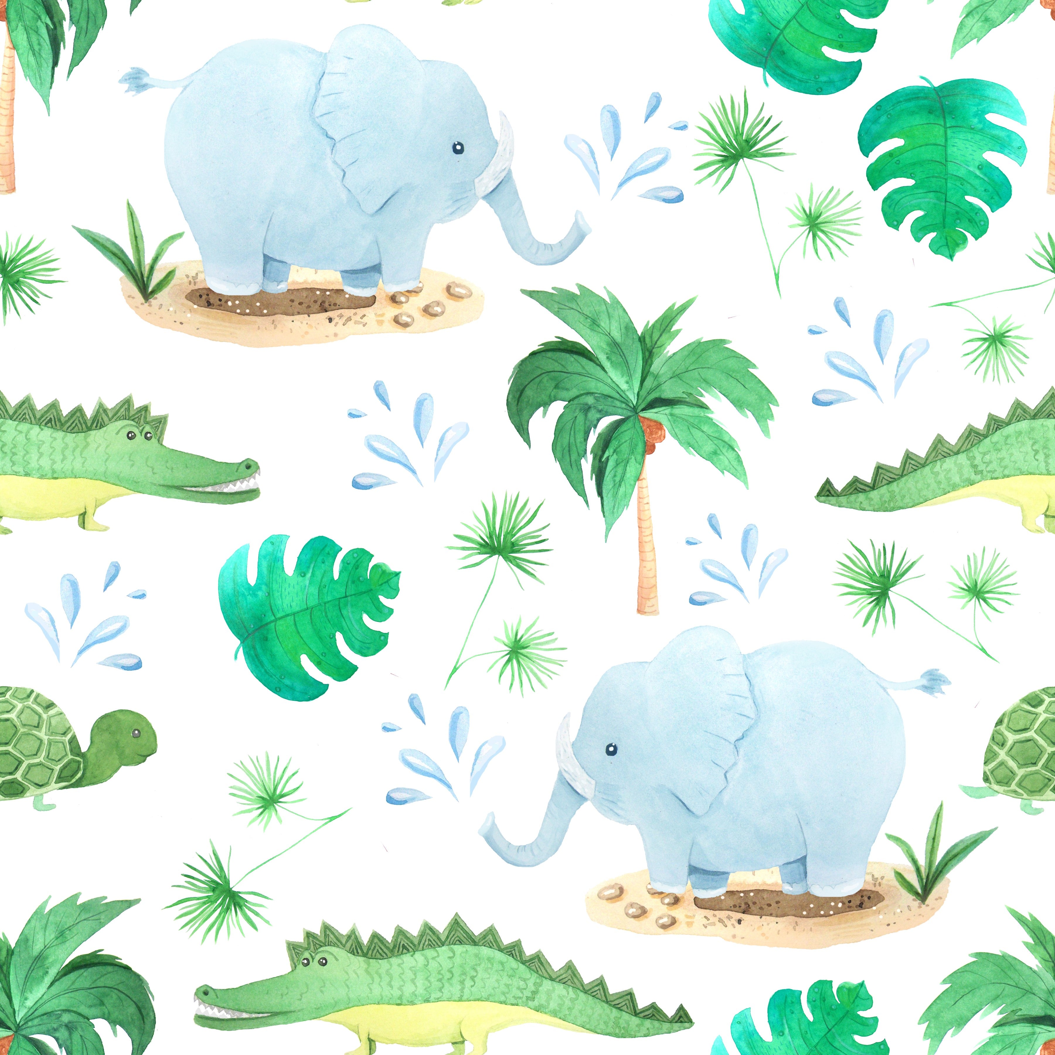 Watercolor Turtles and Alligators and Elephants Pattern Vinyl 12" x 12" - The Vinyl Haus