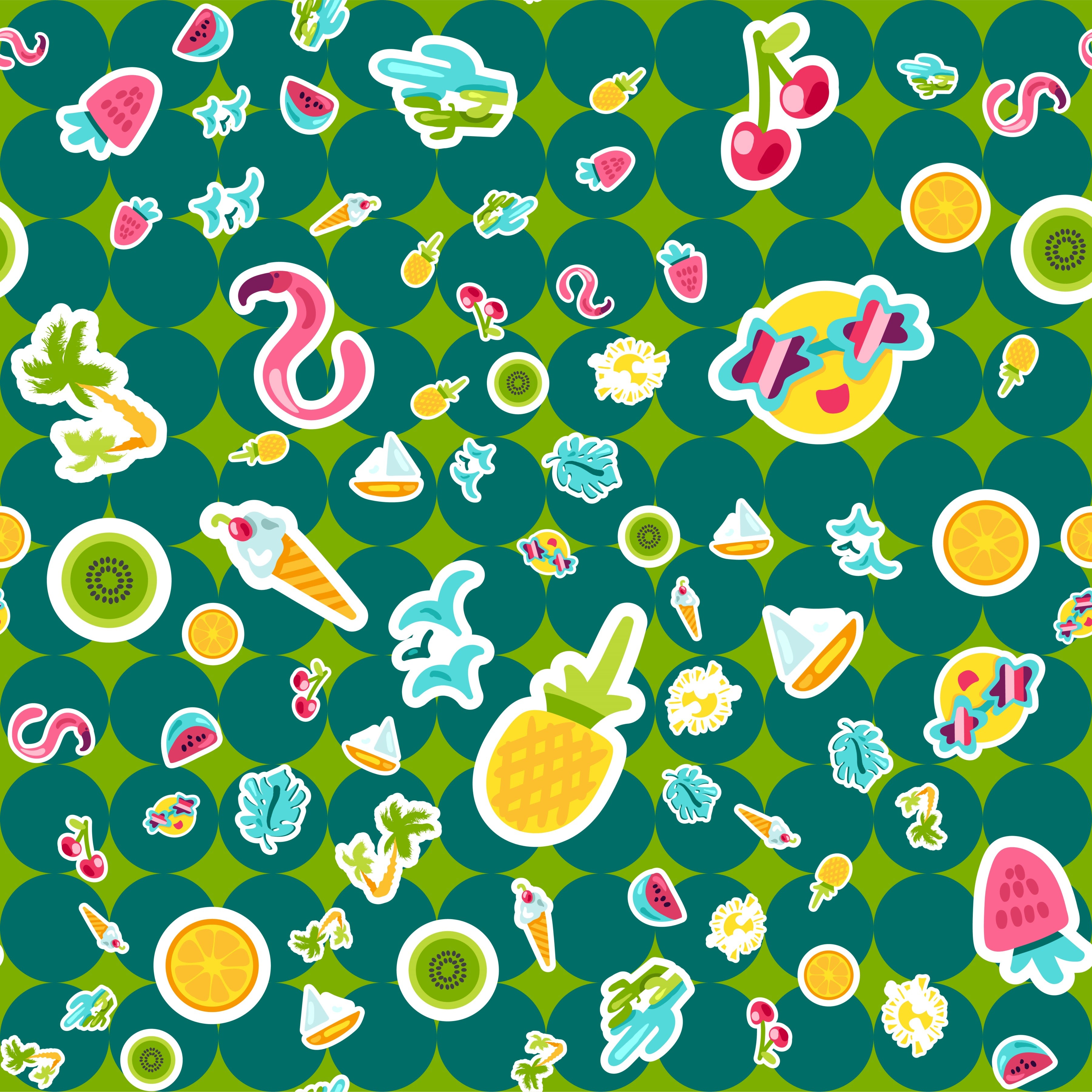 Summer Icons Green Background Pattern Vinyl 12" x 12" - The Vinyl Haus