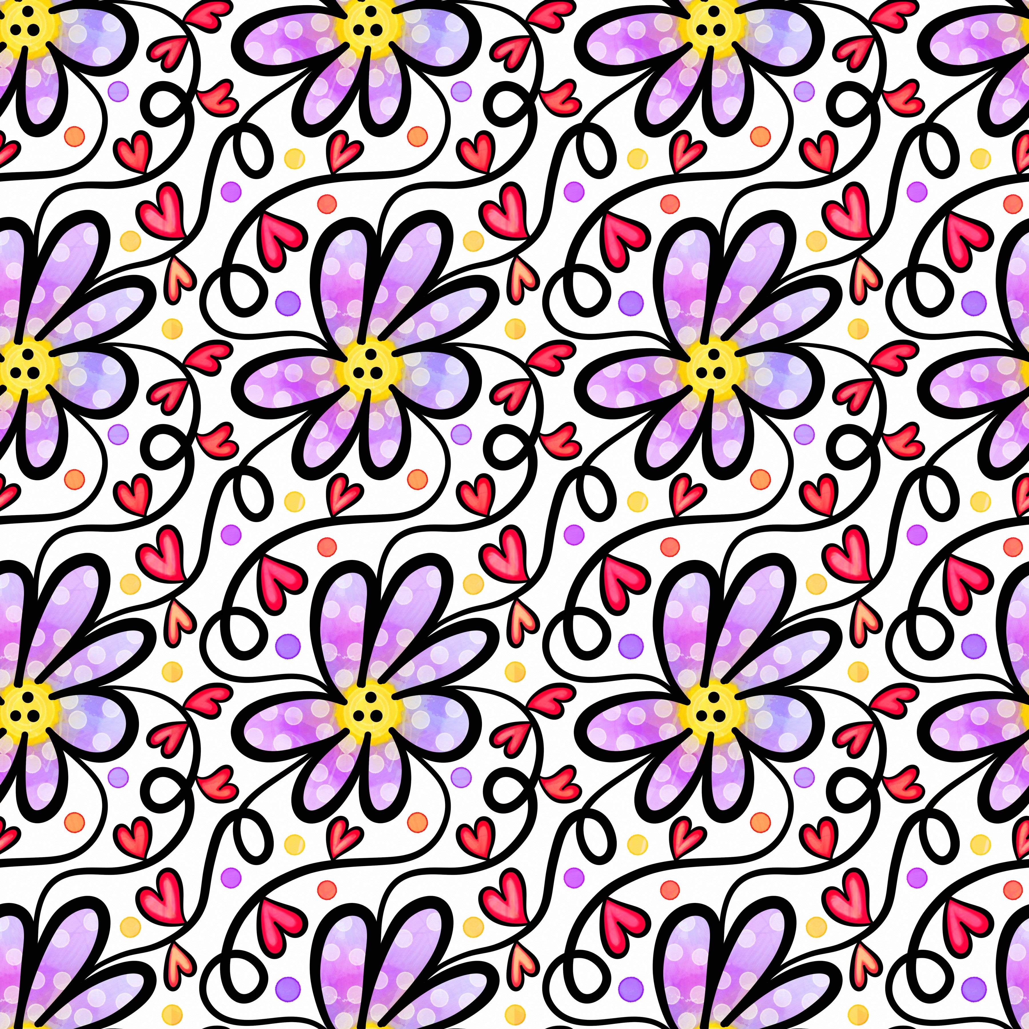 Doodle Hearts and Flowers Pattern Vinyl 12" x 12" - The Vinyl Haus