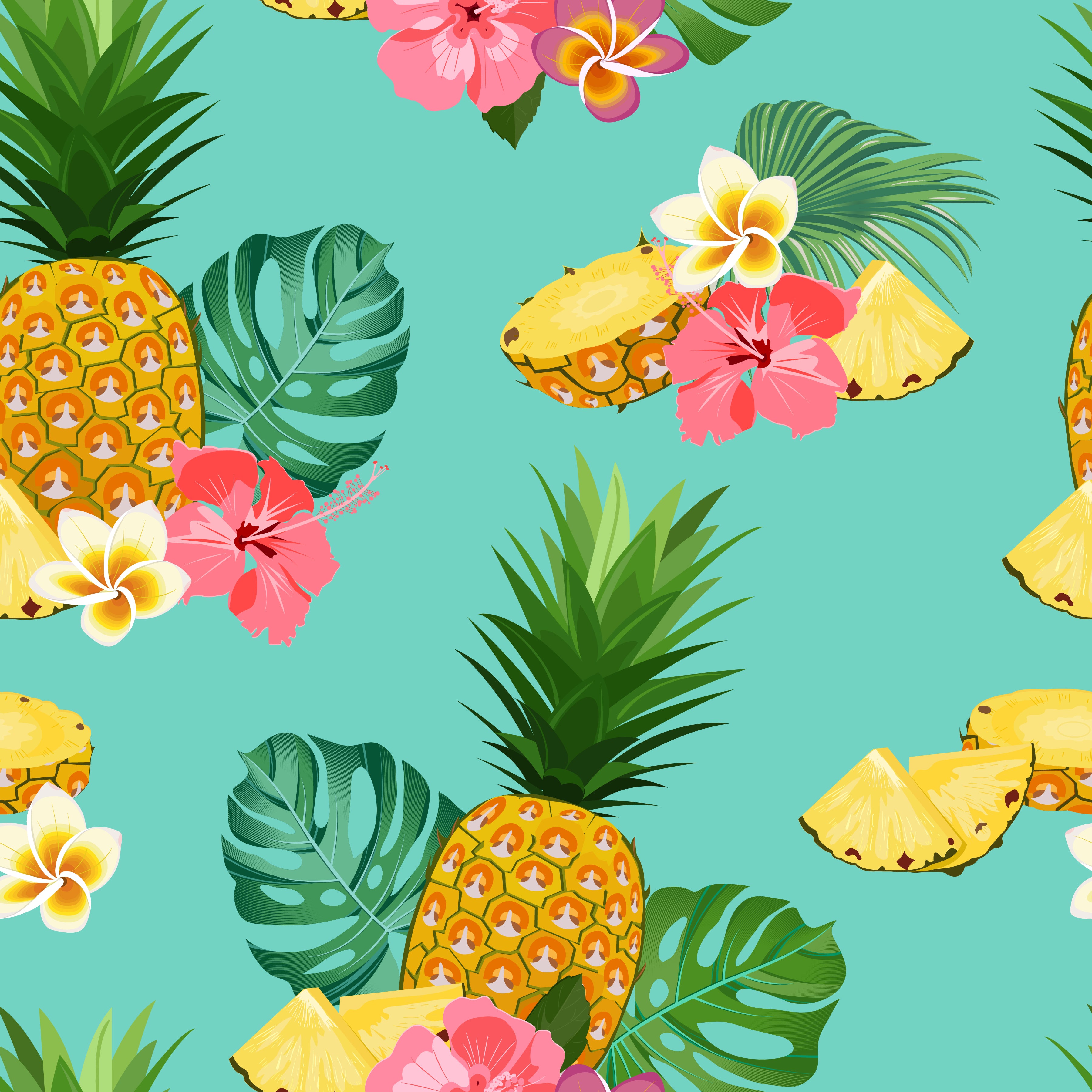 Pineapples and Hibiscuses Pattern Vinyl 12" x 12" - The Vinyl Haus