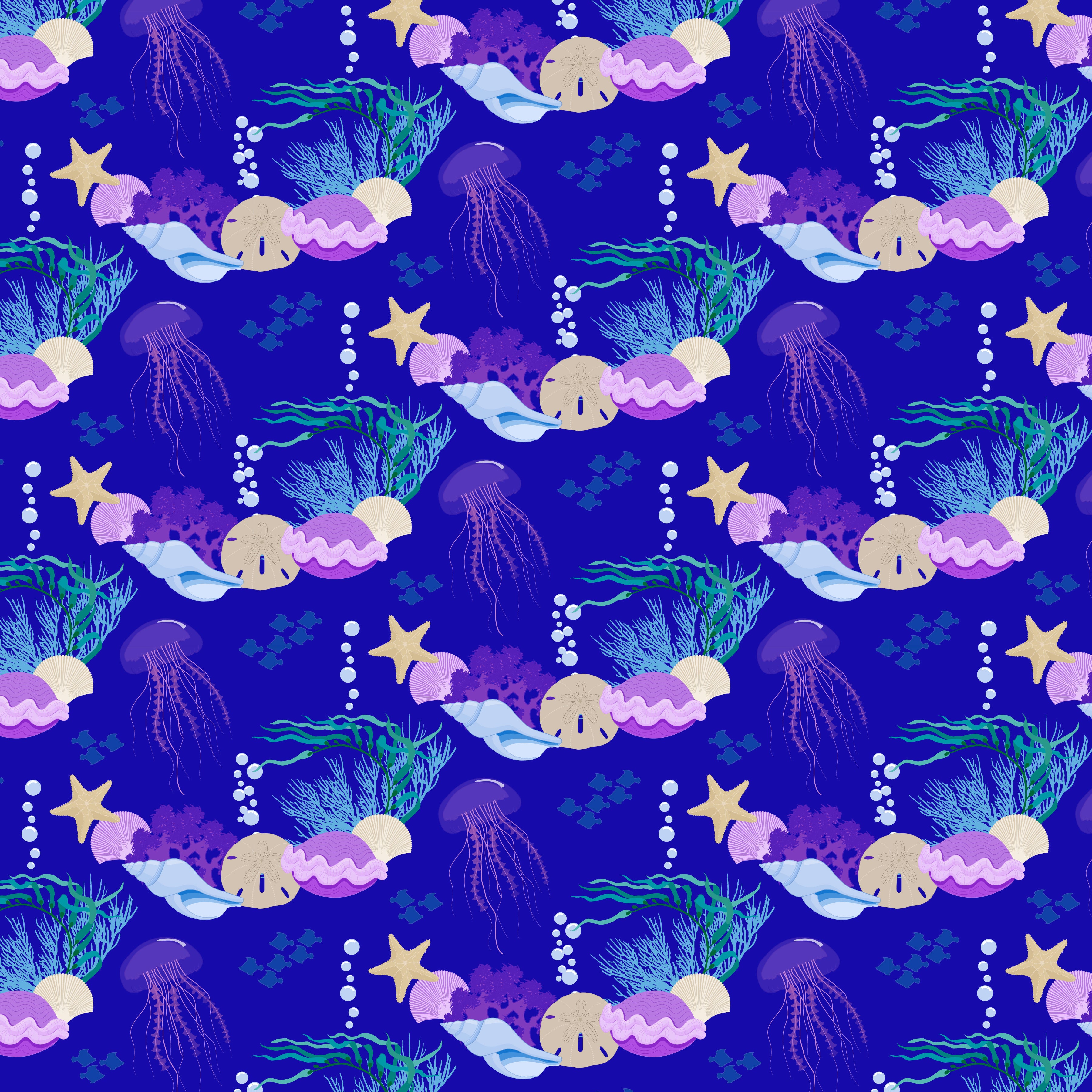 Underwater Sea Shells Dark Blue Background Pattern Vinyl 12" x 12" - The Vinyl Haus