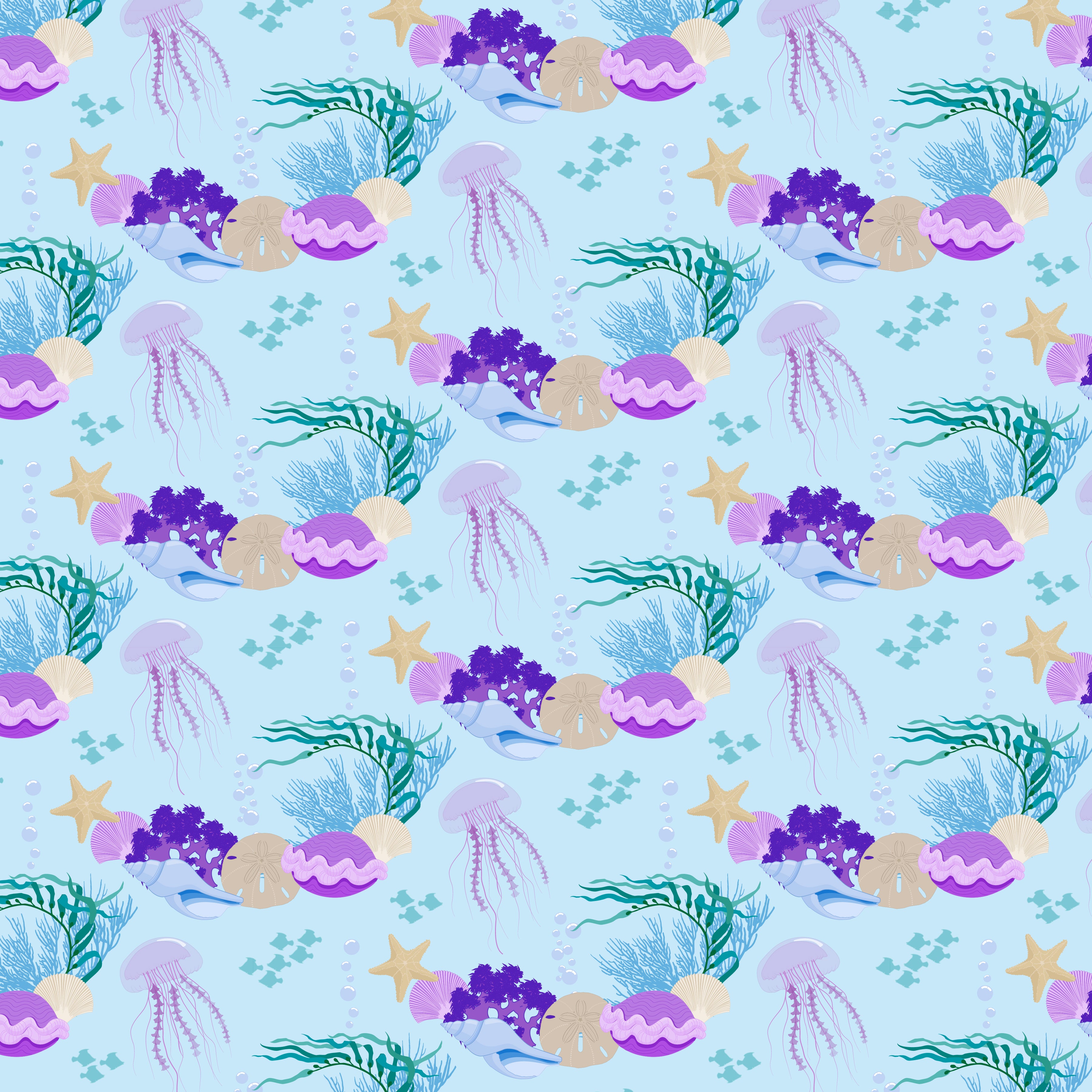 Underwater Sea Shells Light Blue Background Pattern Vinyl 12\, image size:3600x3600