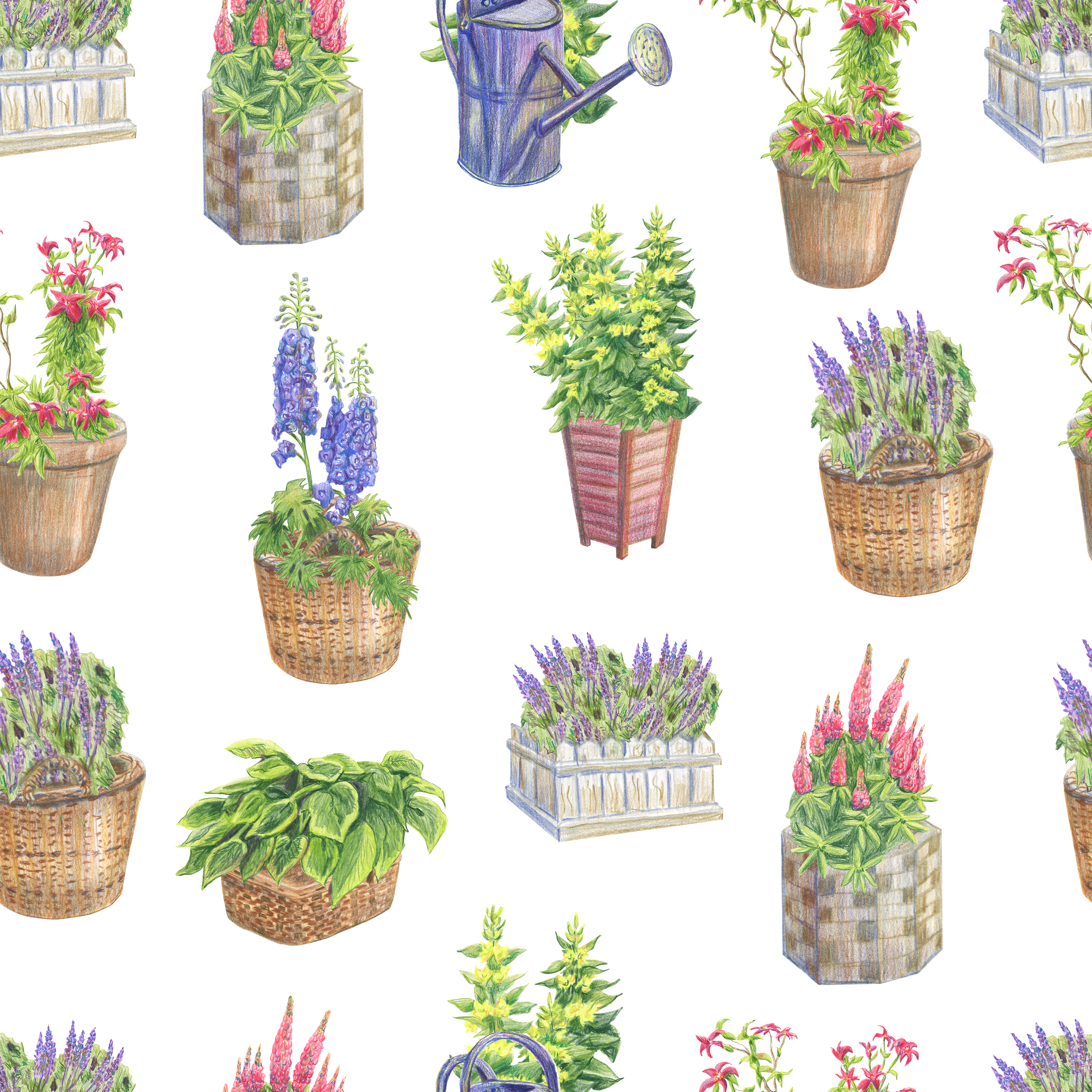 Wildflowers In Planters Pattern Vinyl 12" x 12" - The Vinyl Haus