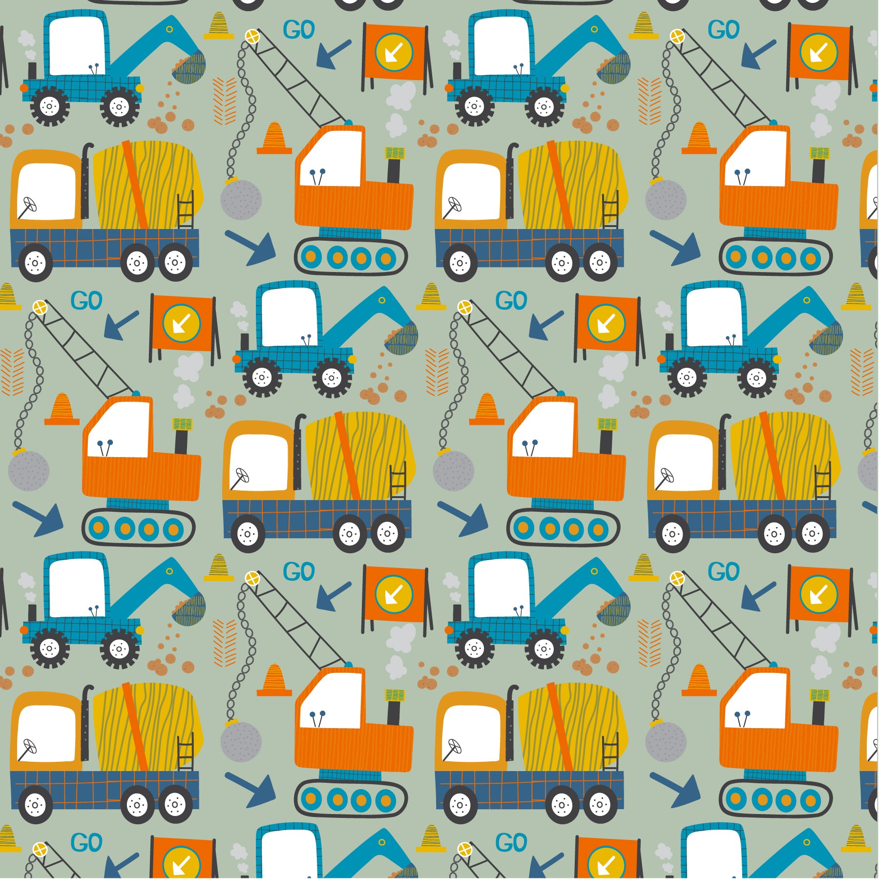 Construction Trucks Green Background Pattern Vinyl 12" x12" - The Vinyl Haus