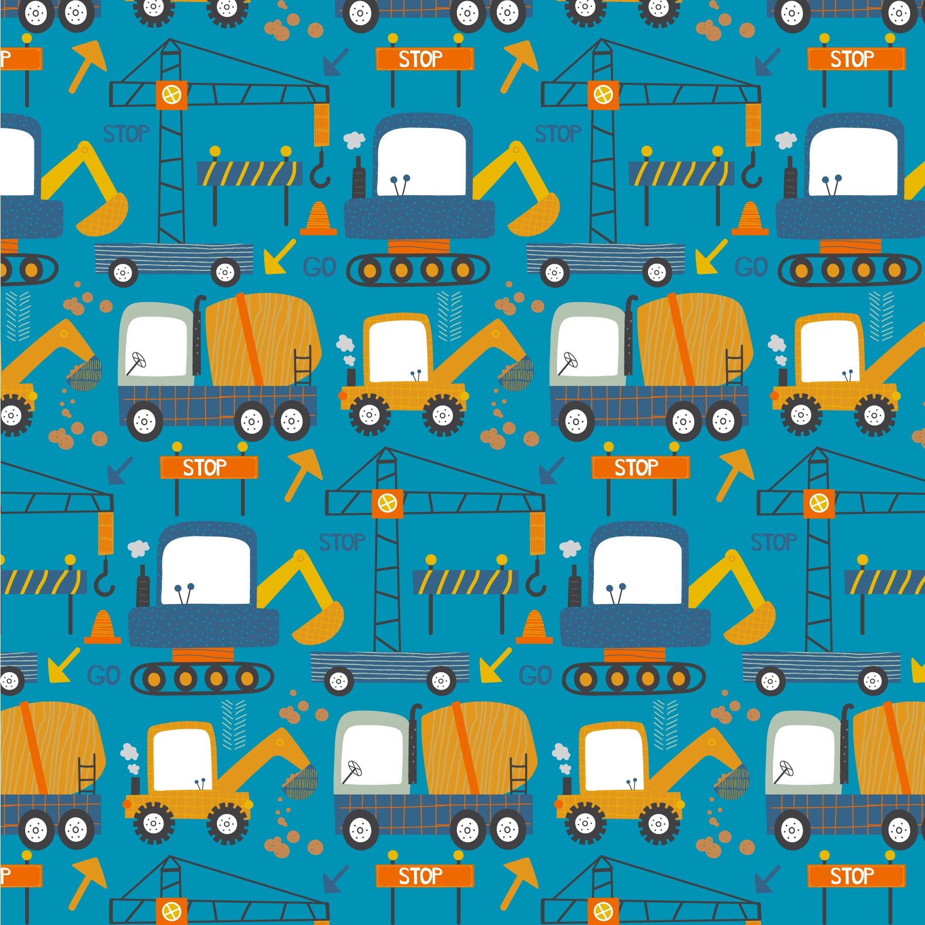 Construction Trucks Blue Background Pattern Vinyl 12" x12" - The Vinyl Haus