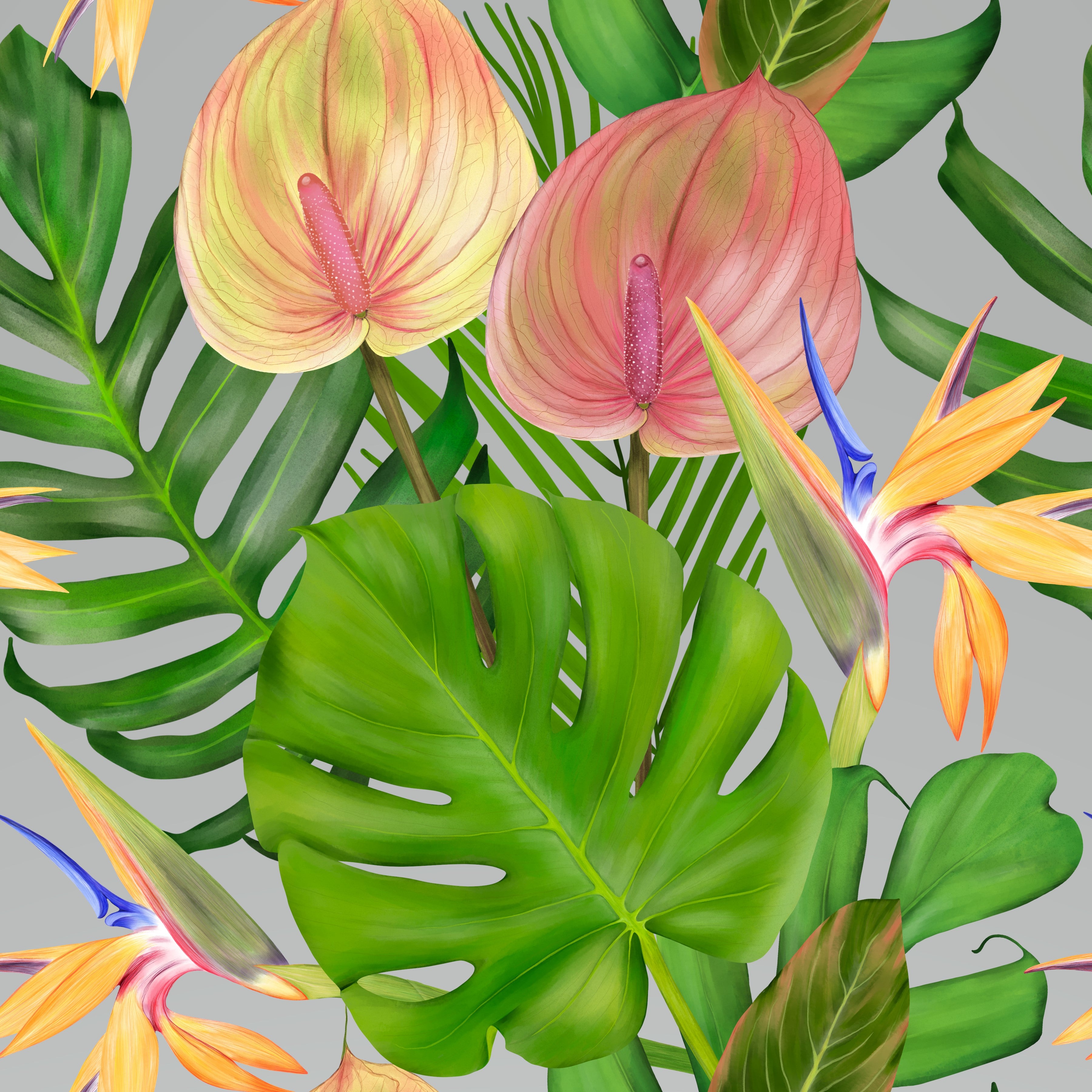 Tropical Flowers and Birds of Paradise Pattern Vinyl 12" x 12" - The Vinyl Haus