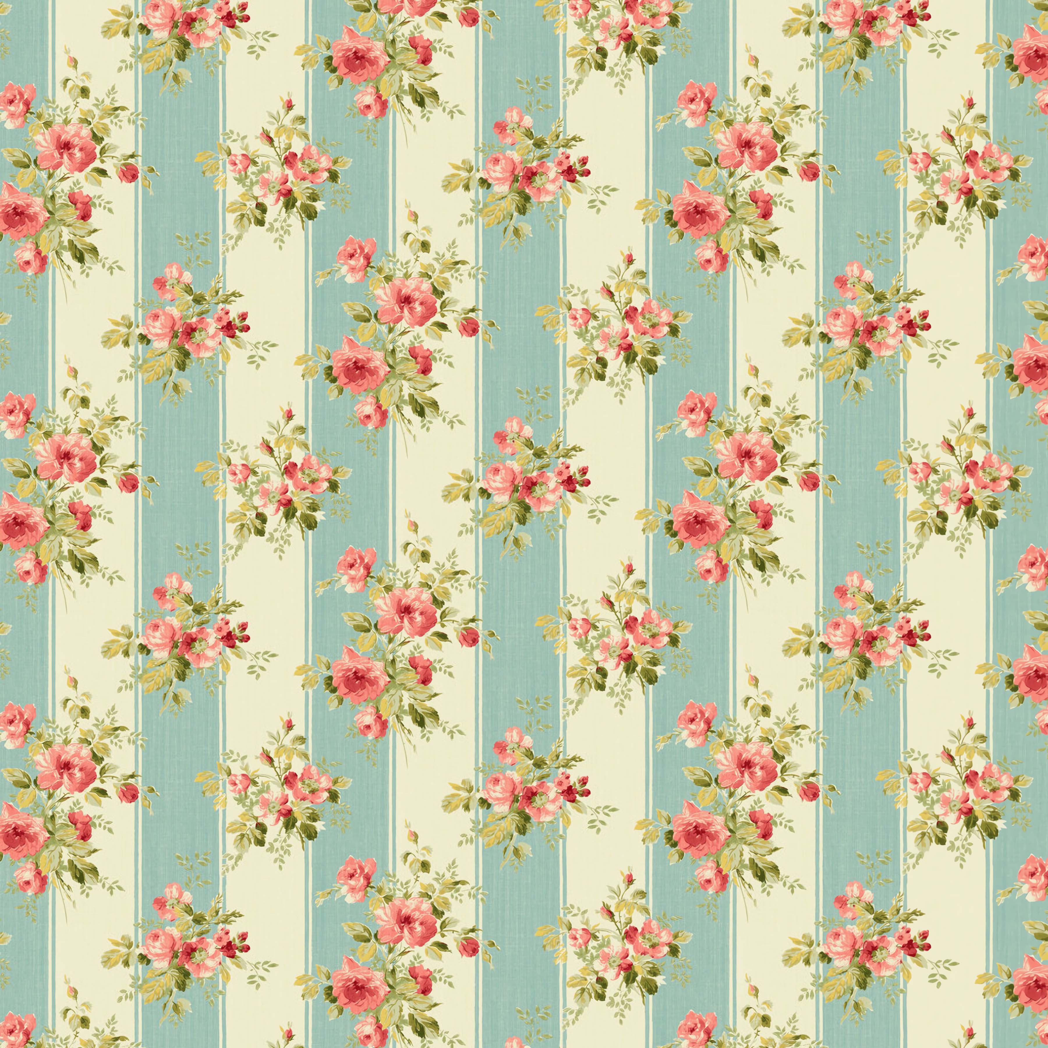 Shabby Chic Roses on Stripes Pattern Vinyl 12" x 12" - The Vinyl Haus