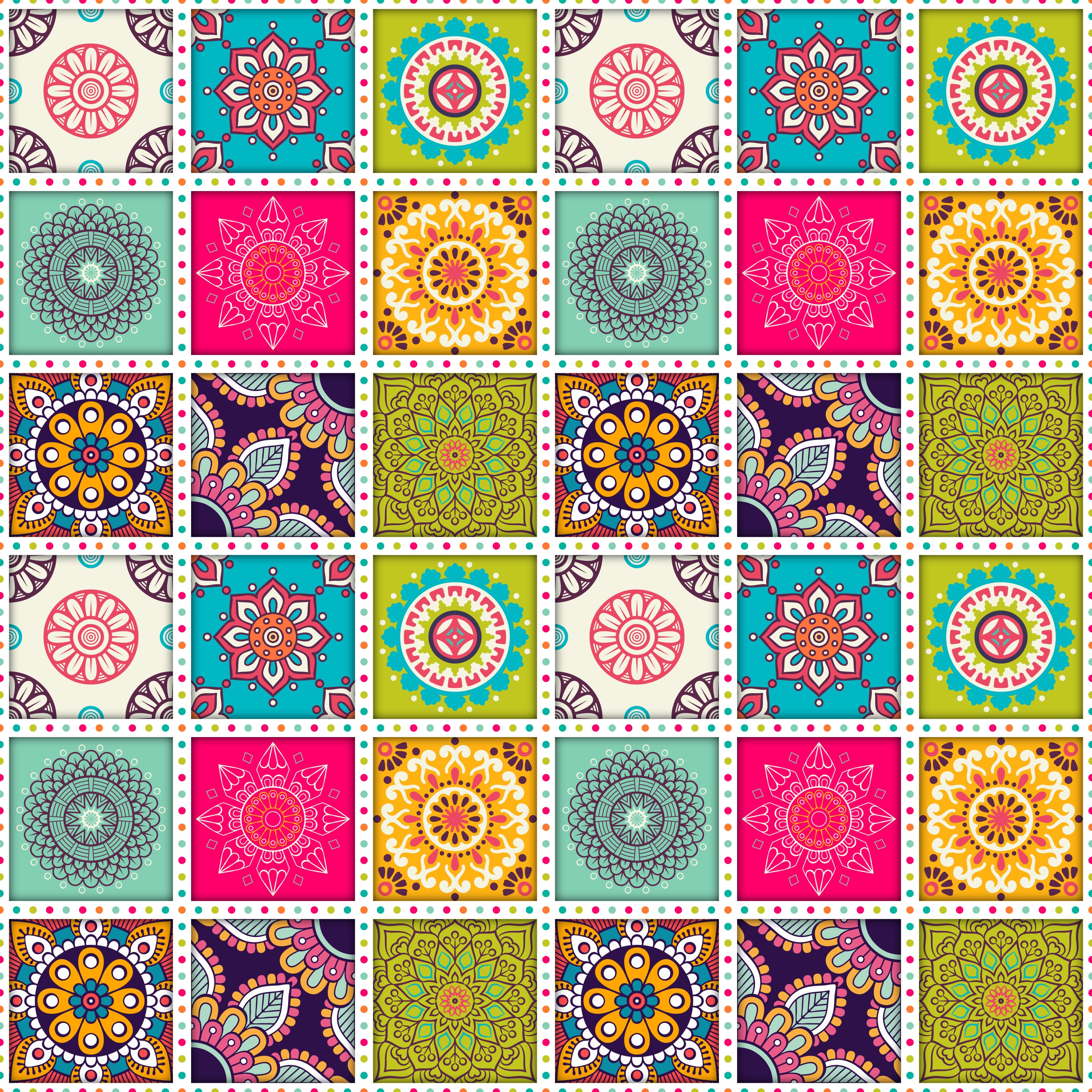 Mosaic Tiles with Bright Colored Mandalas Pattern Vinyl 12" x 12" - The Vinyl Haus