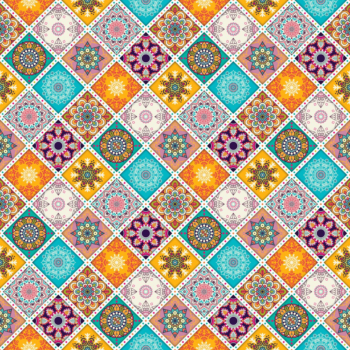 Mosaic Tiles with Blues and Yellows Mandala Pattern Vinyl 12" x 12" - The Vinyl Haus