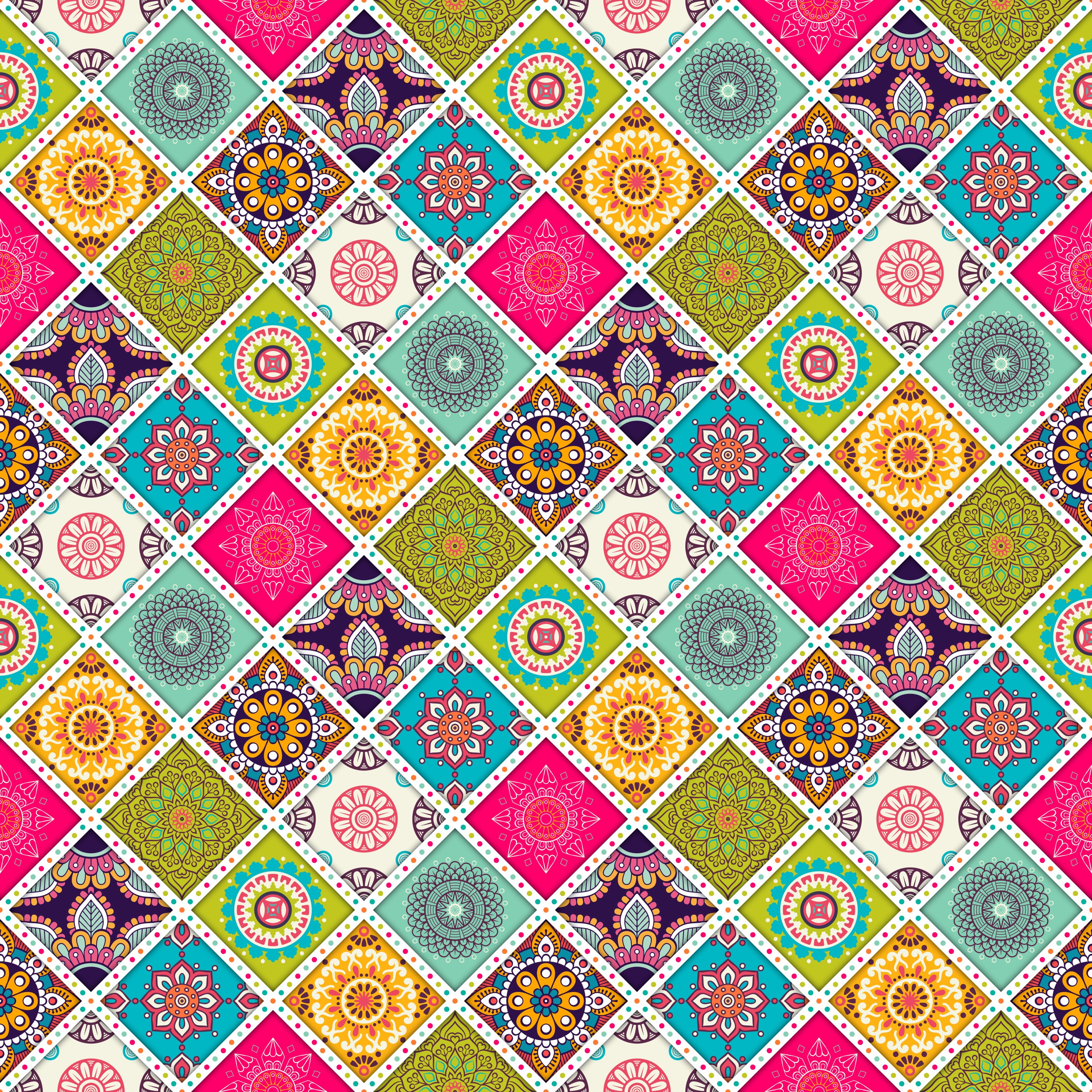Mosaic Tiles with Bright Diamond Mandalas Pattern Vinyl 12" x 12" - The Vinyl Haus