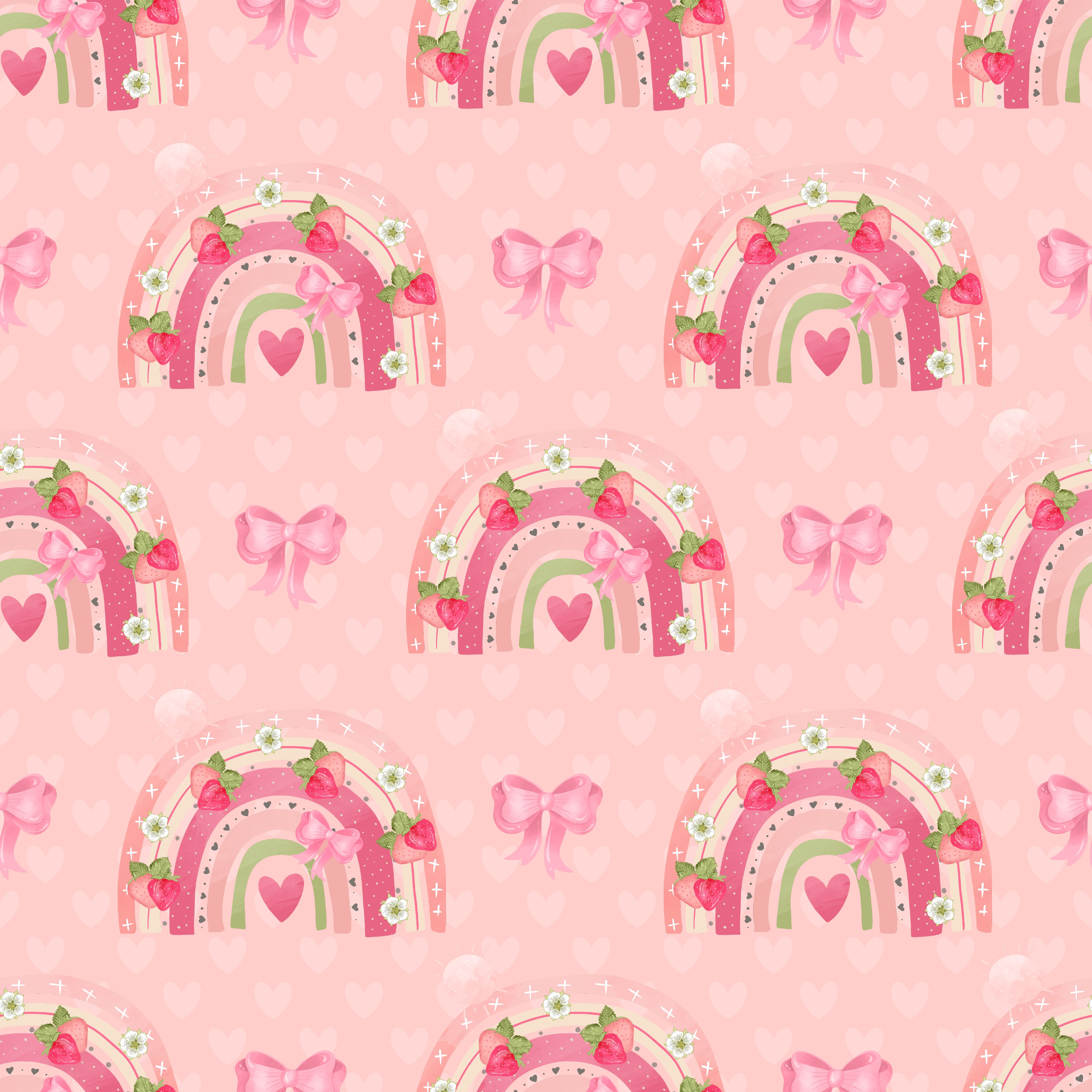 Strawberries and Rainbows Pink Background Pattern Vinyl 12" x 12" - The Vinyl Haus