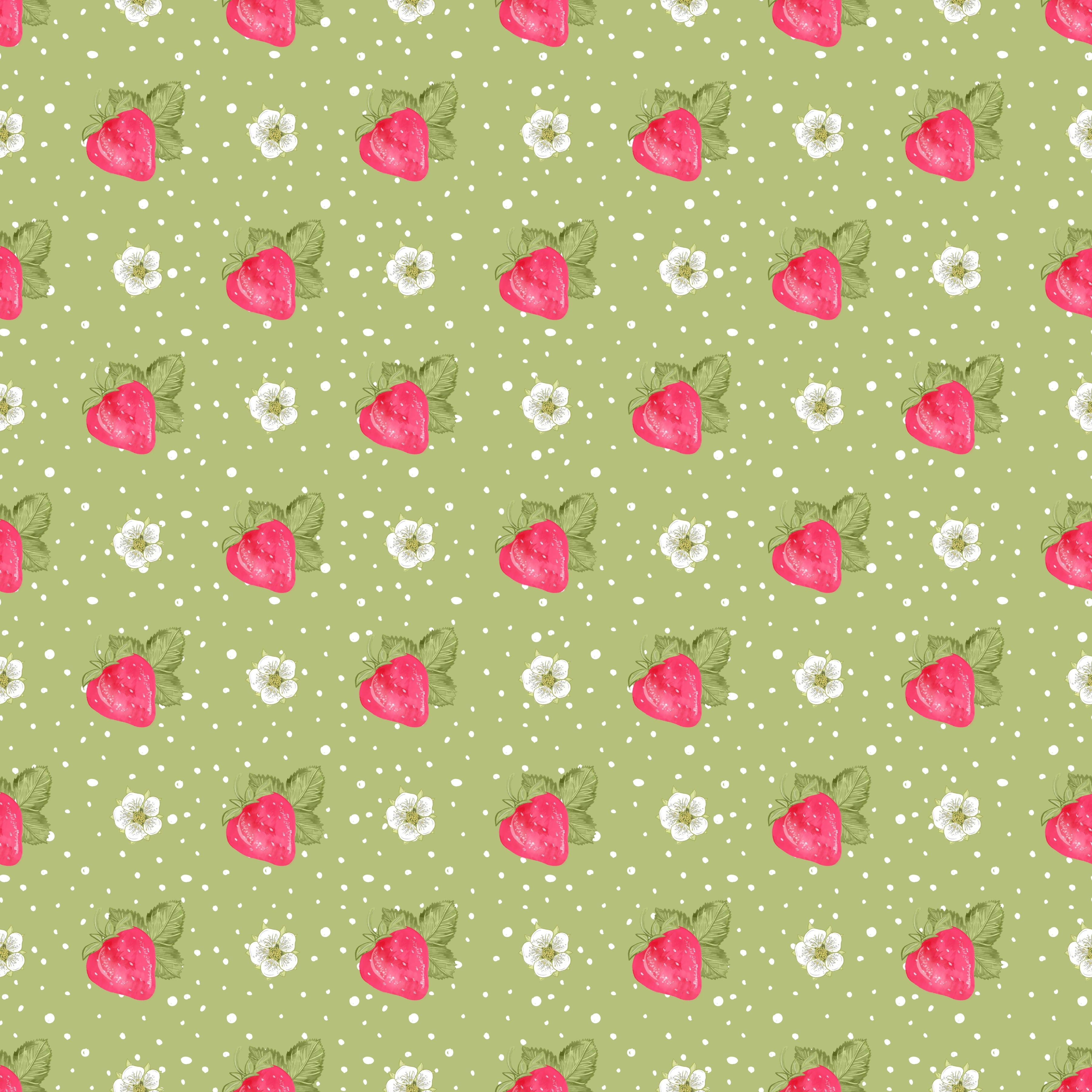 Strawberries Green Background Pattern Vinyl 12" x 12" - The Vinyl Haus