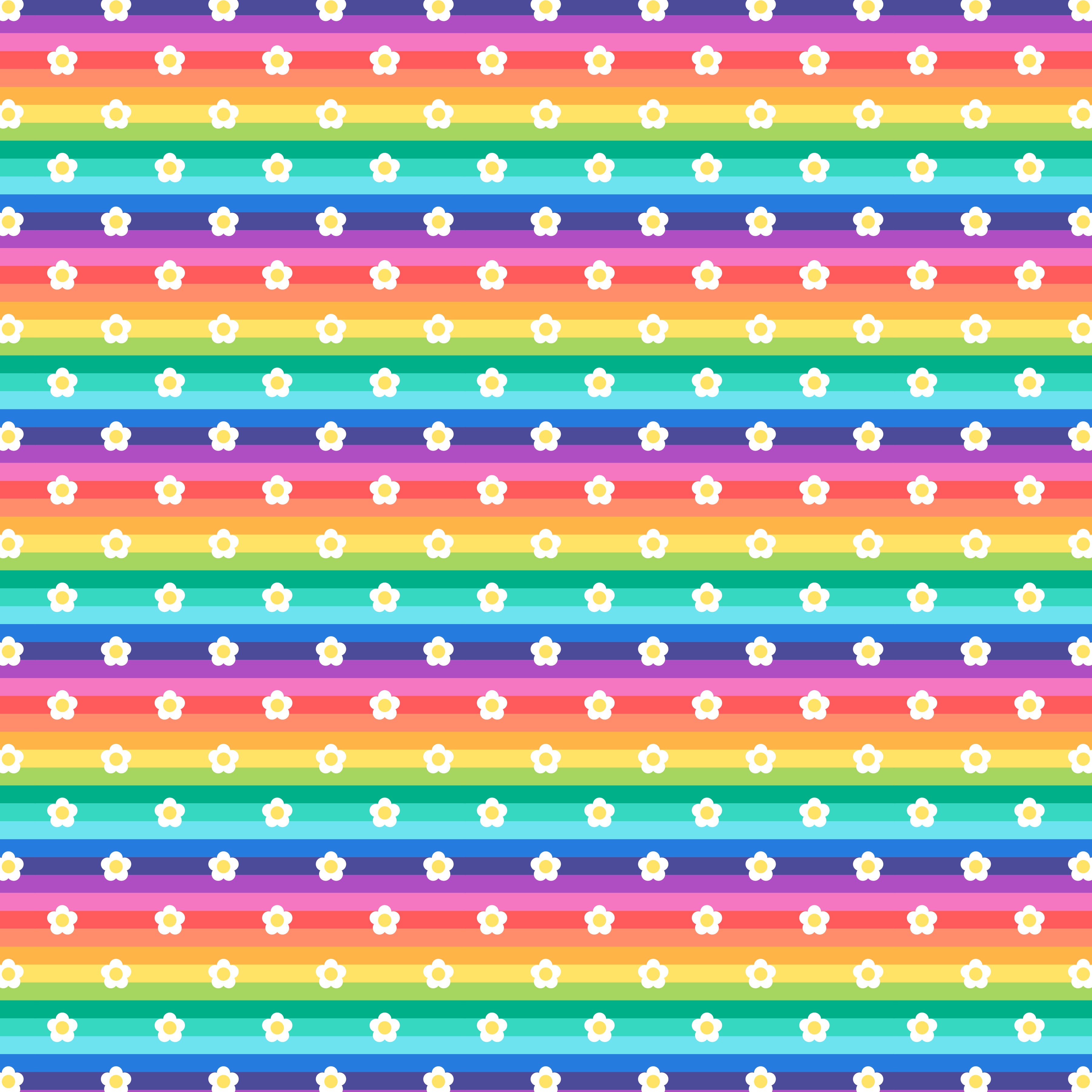 Small Rainbow Stripes With Daisies Pattern Vinyl 12" x 12" - The Vinyl Haus